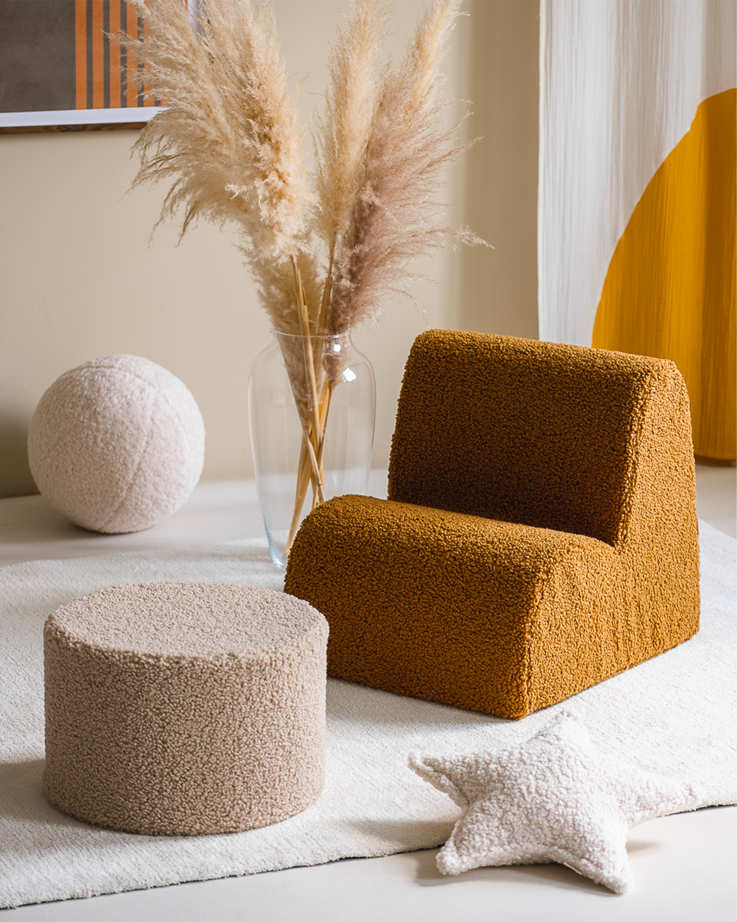 Pouf per bambini in teddy, nocciola