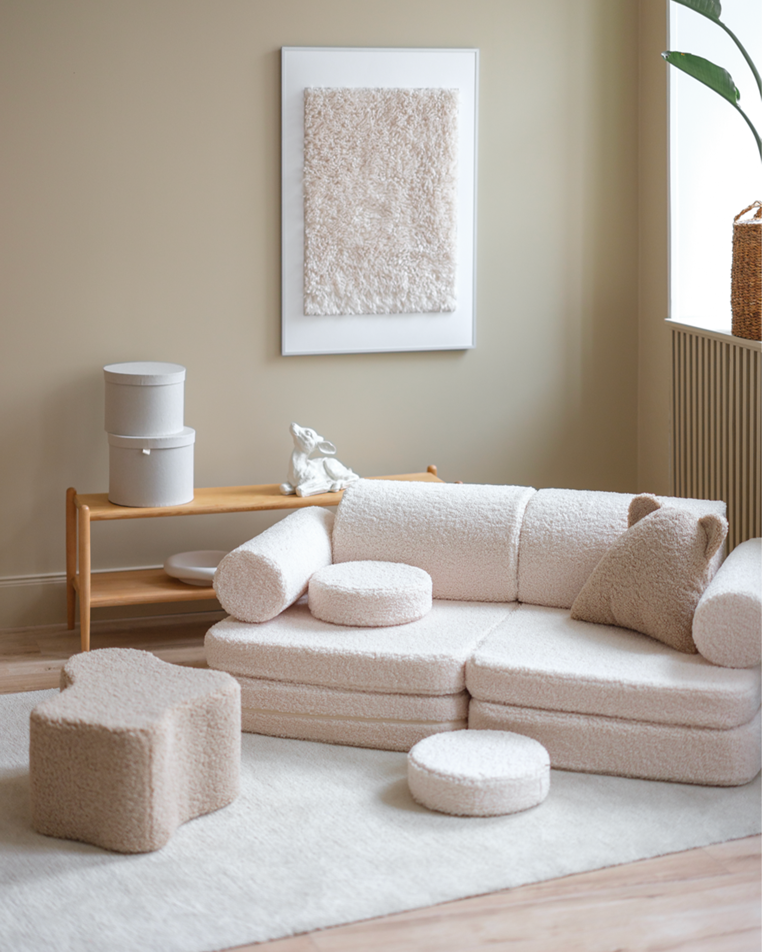 Divano modulare per bambini in teddy, bianco