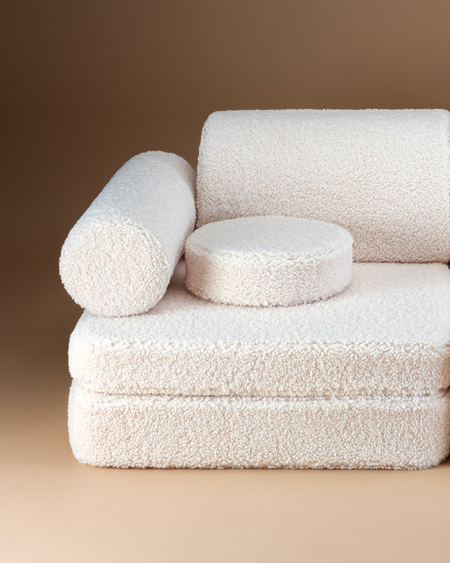 Divano modulare per bambini in teddy, bianco