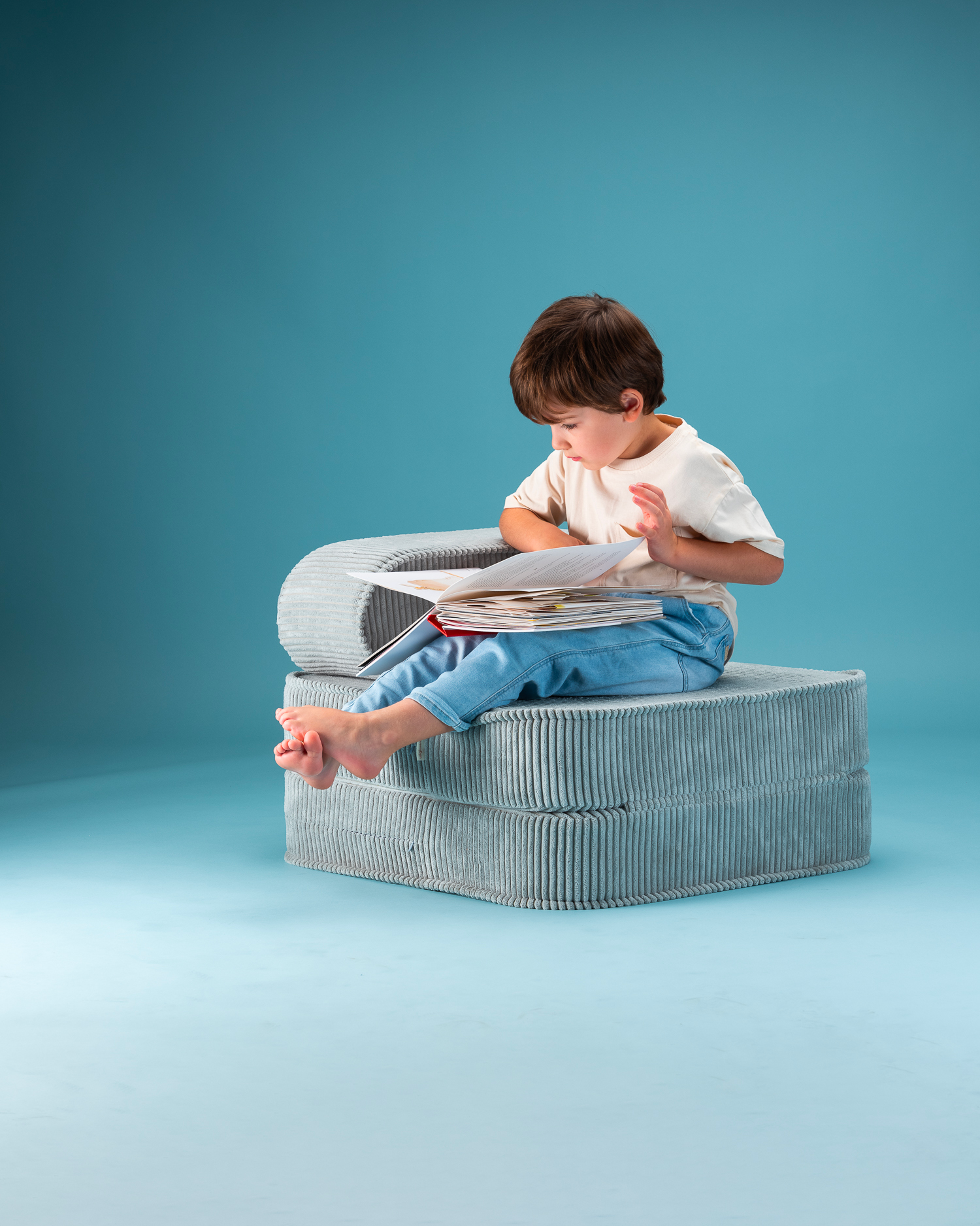 Poltrona per bambini in velluto a coste Flip, menta