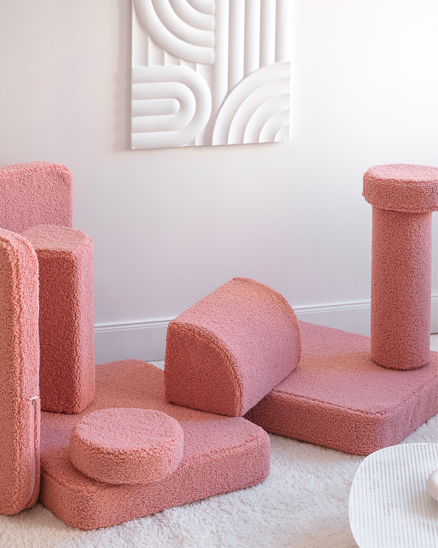 Divano modulare per bambini in teddy, rosa