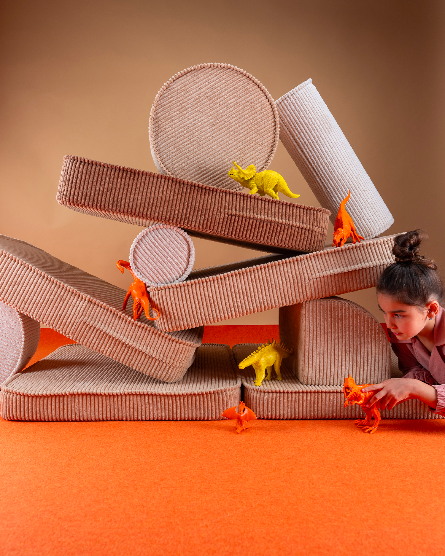 Divano modulare per bambini in velluto a coste, marrone