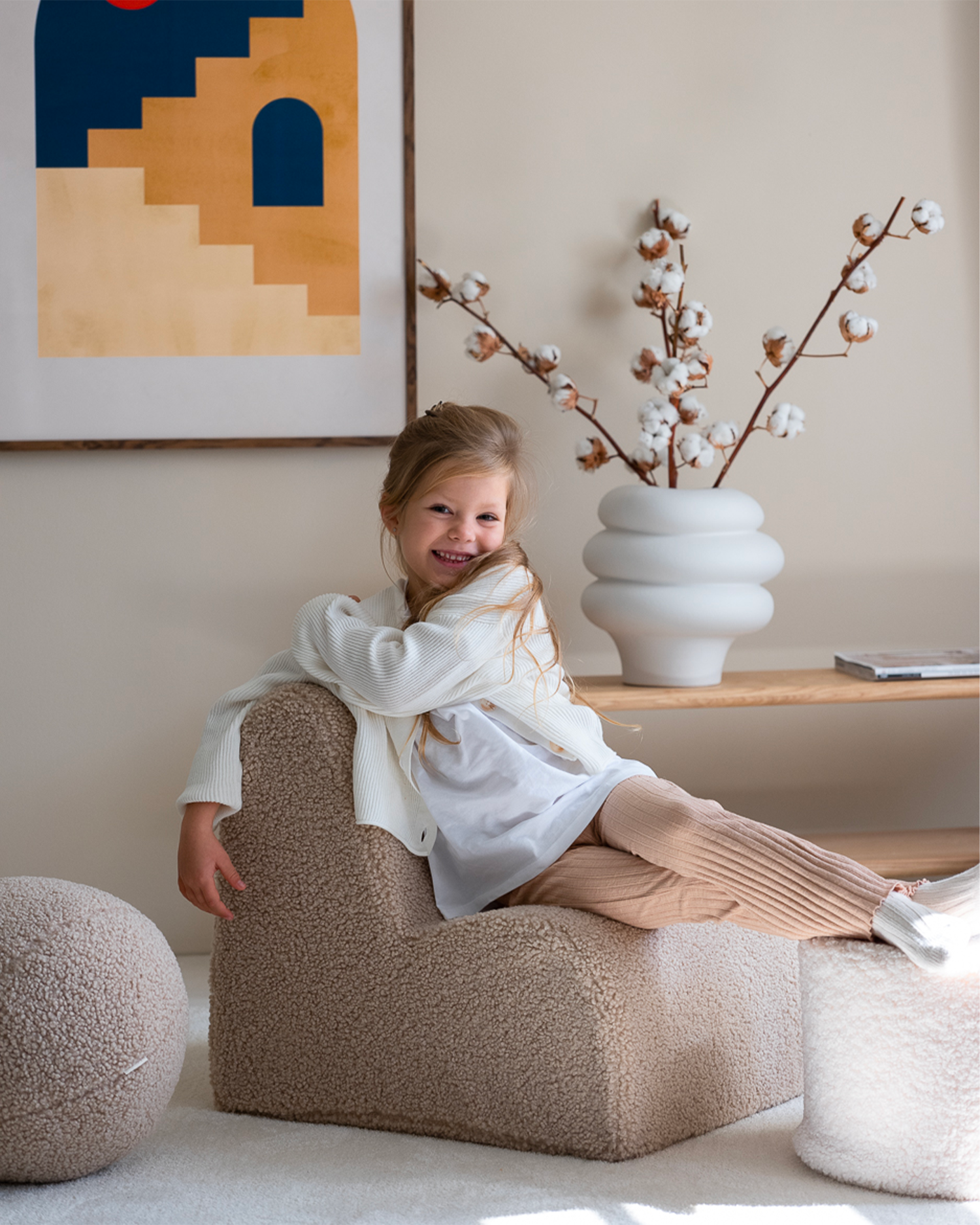 Sedia per bambini in teddy Cloud, nocciola