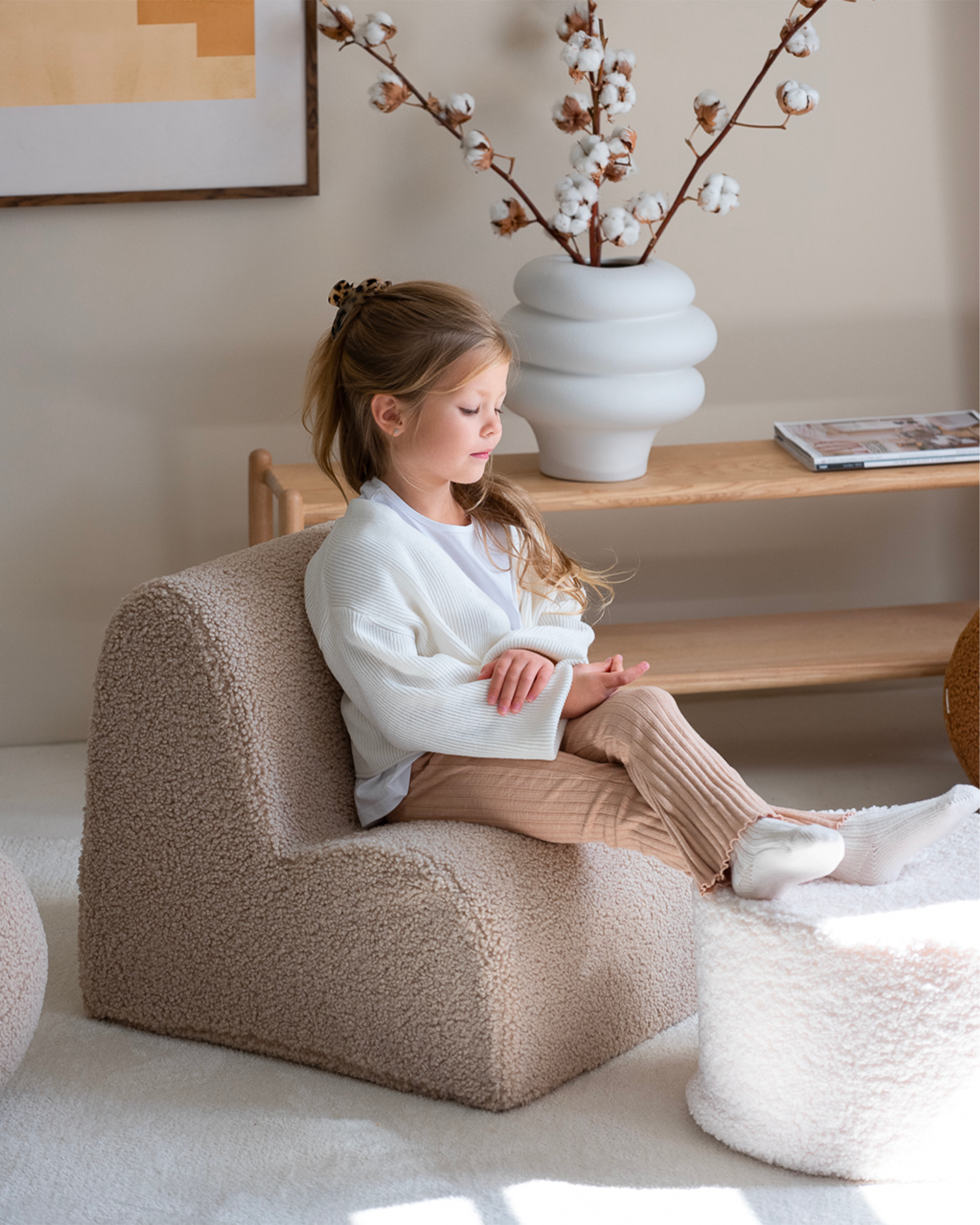 Sedia per bambini in teddy Cloud, nocciola
