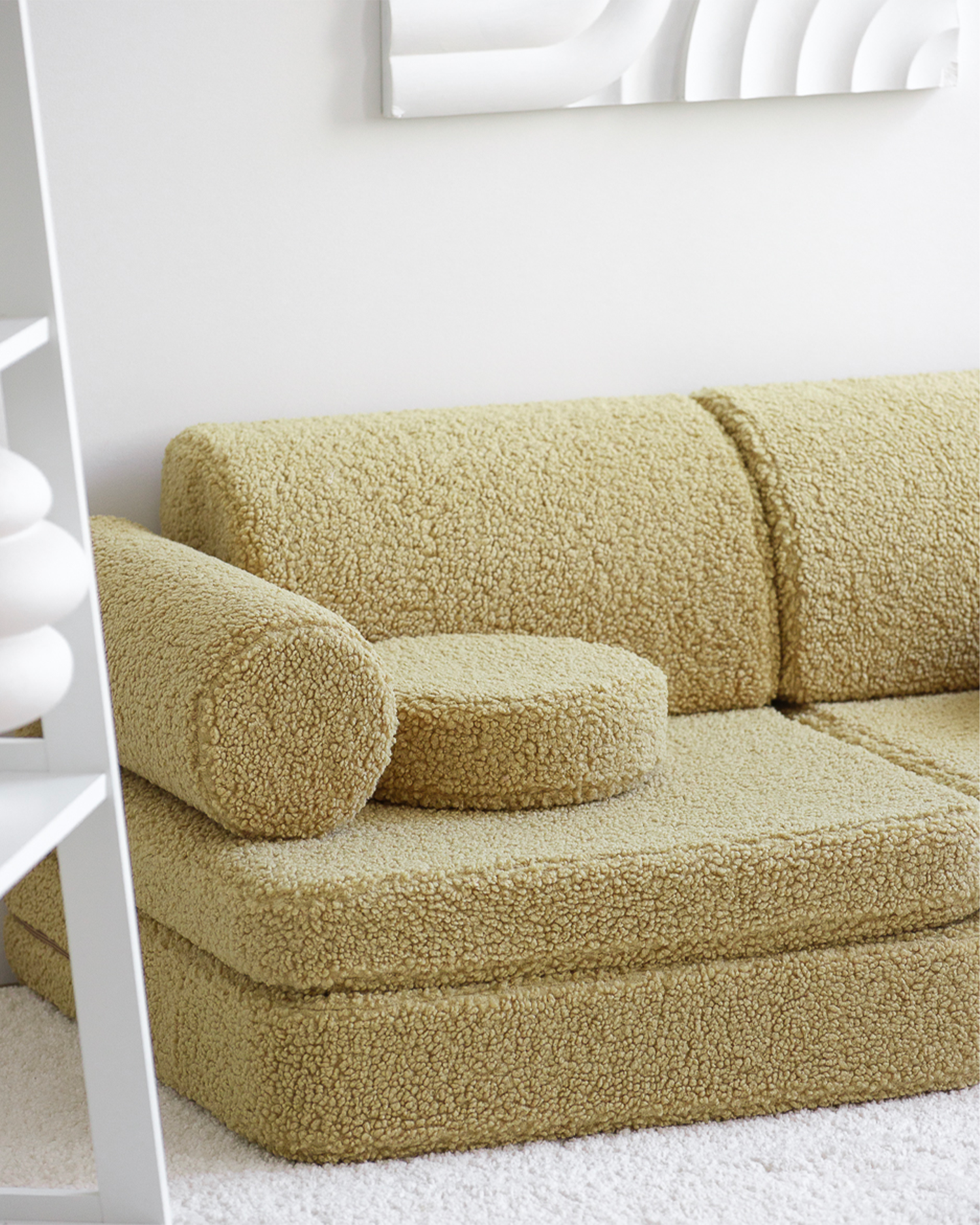 Divano modulare per bambini in teddy, matcha