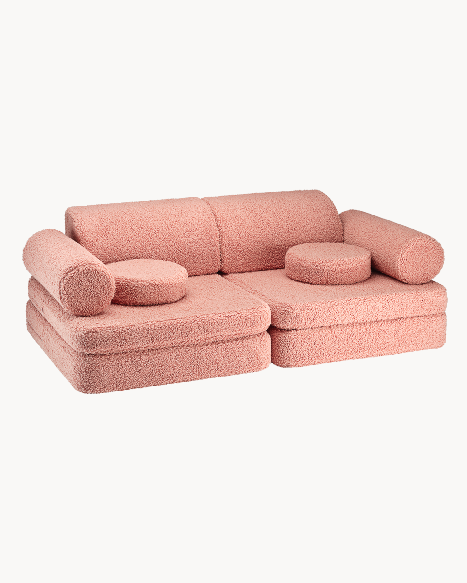 Divano modulare per bambini in teddy, rosa