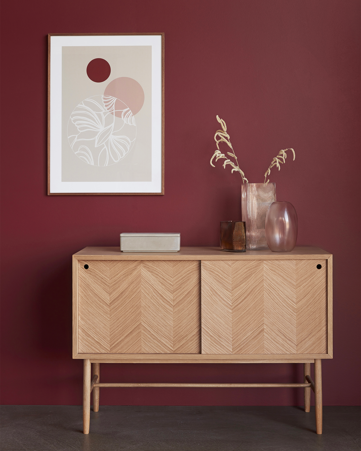 Credenza in legno di quercia con motivo spina di pesce Herringbone