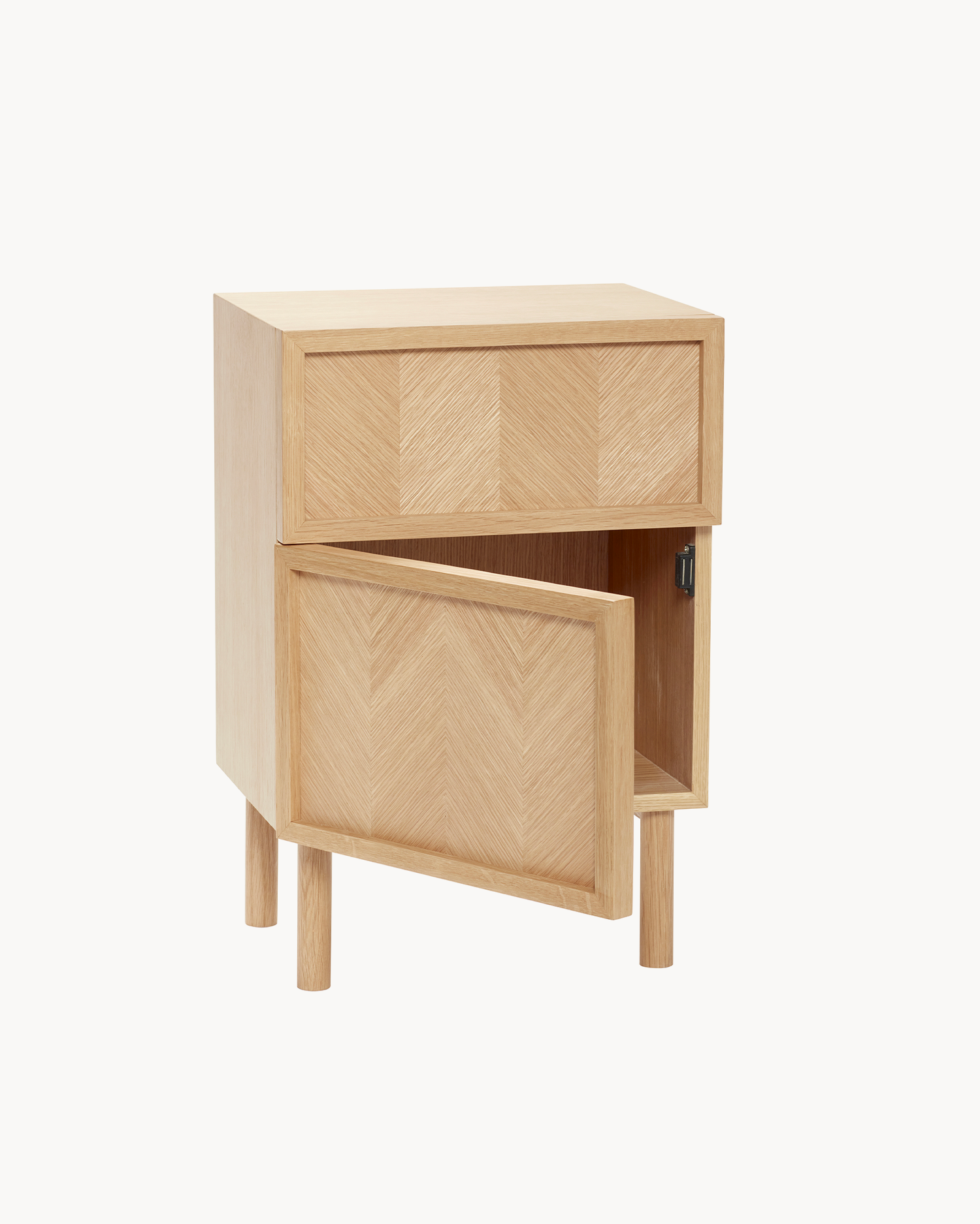 Comodino in legno di quercia con motivo spina di pesce Herringbone