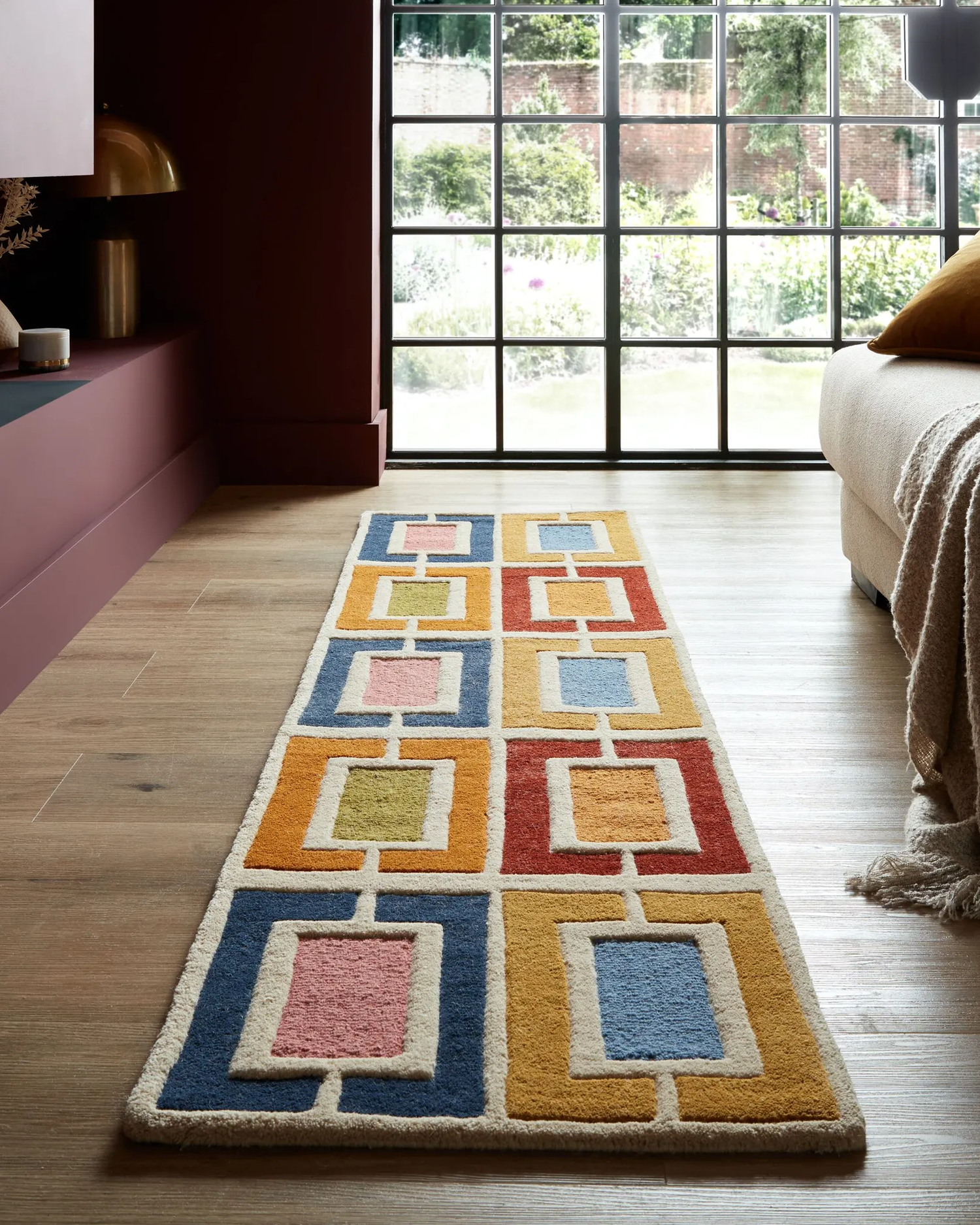 Runner in lana Retro Blocks, multicolore