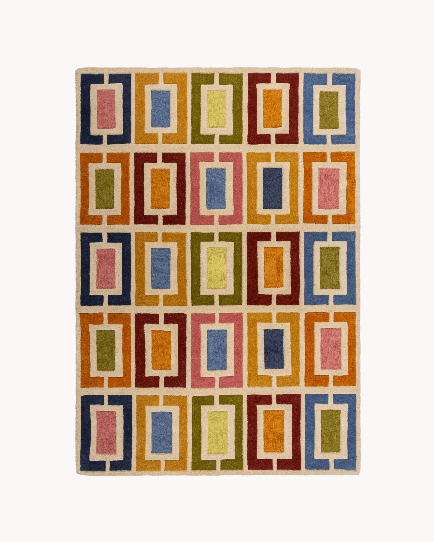 Tappeto in lana Retro Blocks, multicolore