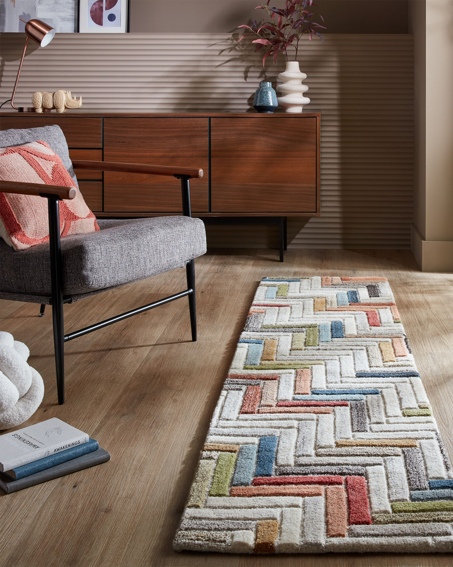 Runner moderno geometrico in lana Russo