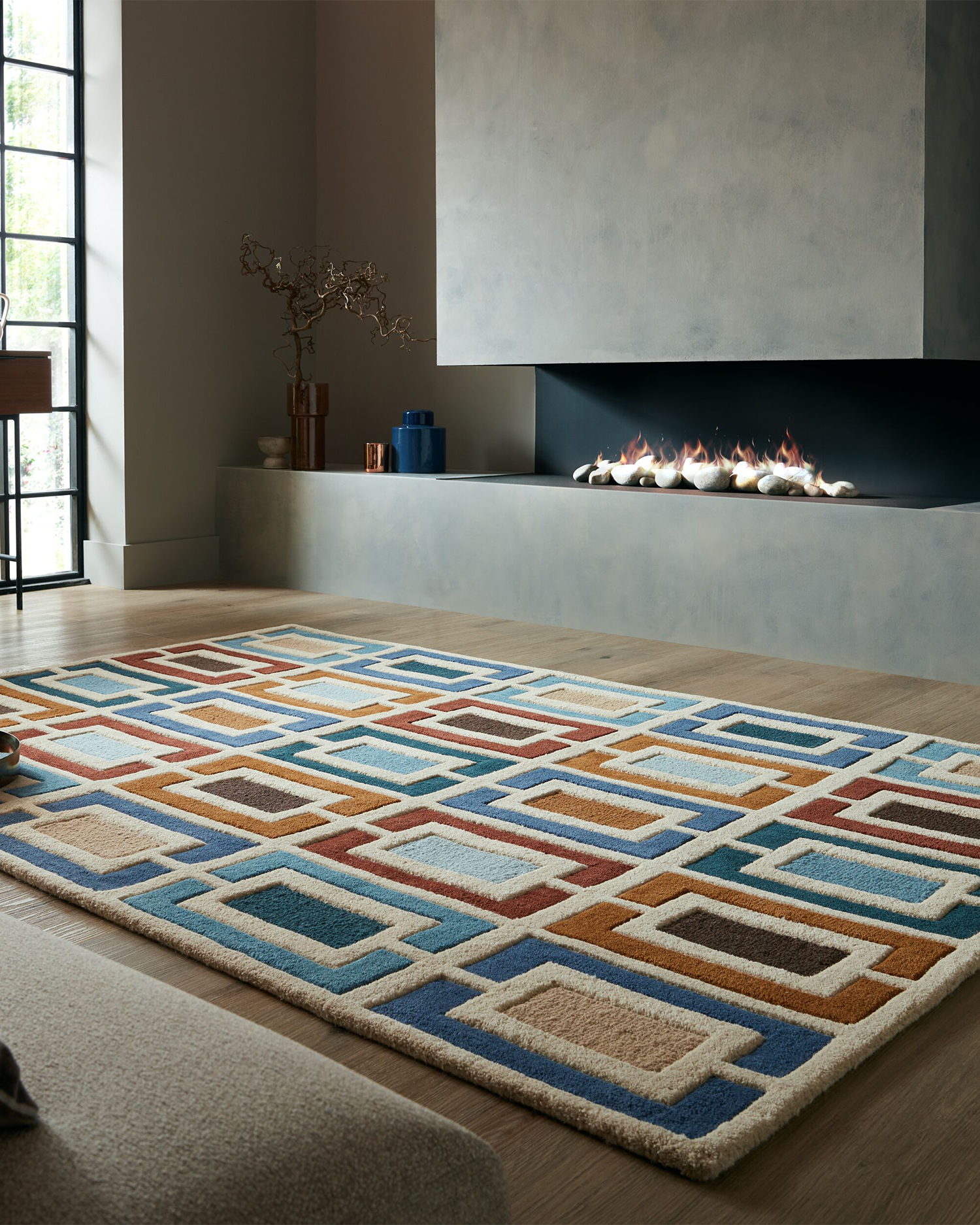 Tappeto in lana Retro Blocks, multicolore blu