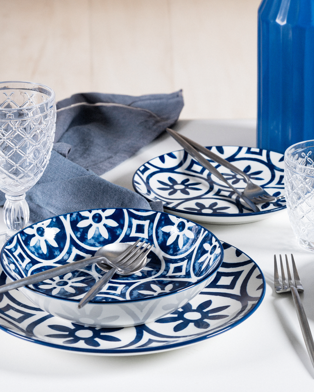 Servizio Piatti 18 Pezzi Paxos In Ceramica - 6 Posti In 2 Decori Etnici, Lavabile In Lavastoviglie