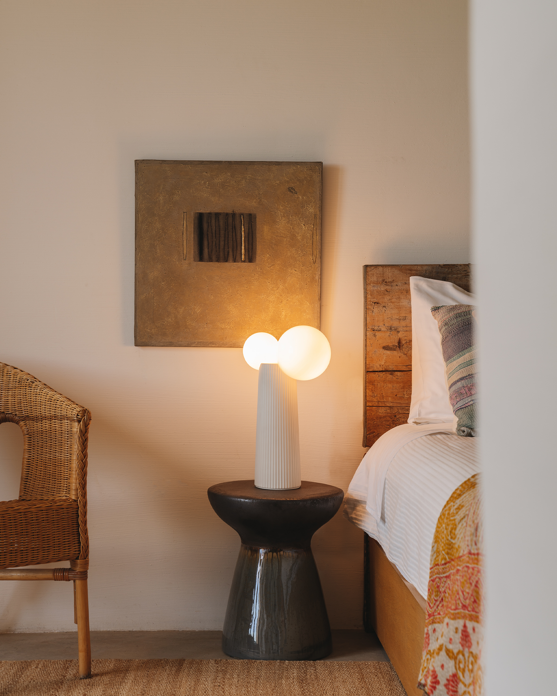 Lampada da tavolo Land doppia, bianco ghiaccio