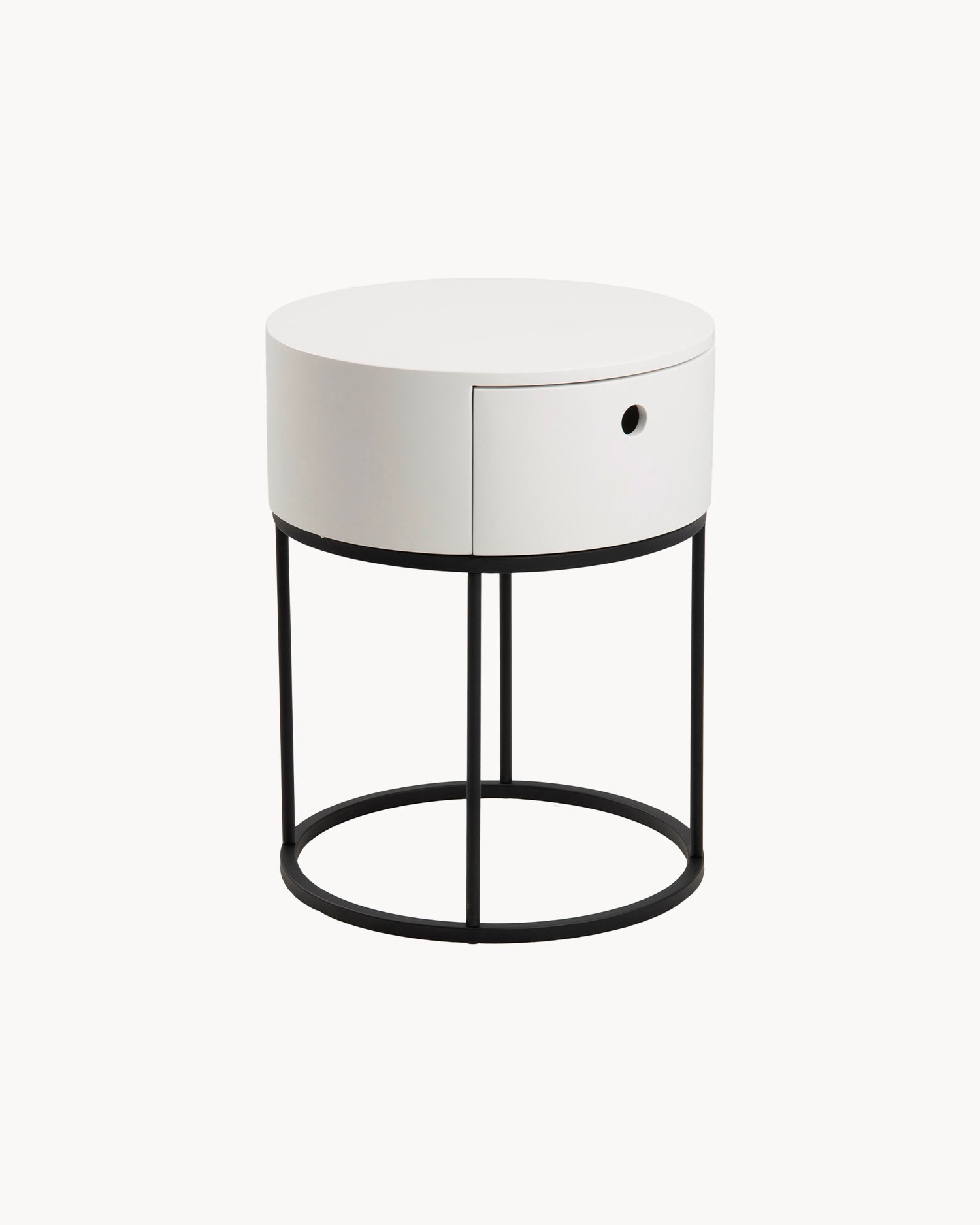 Comodino rotondo in legno con base in metallo Polo