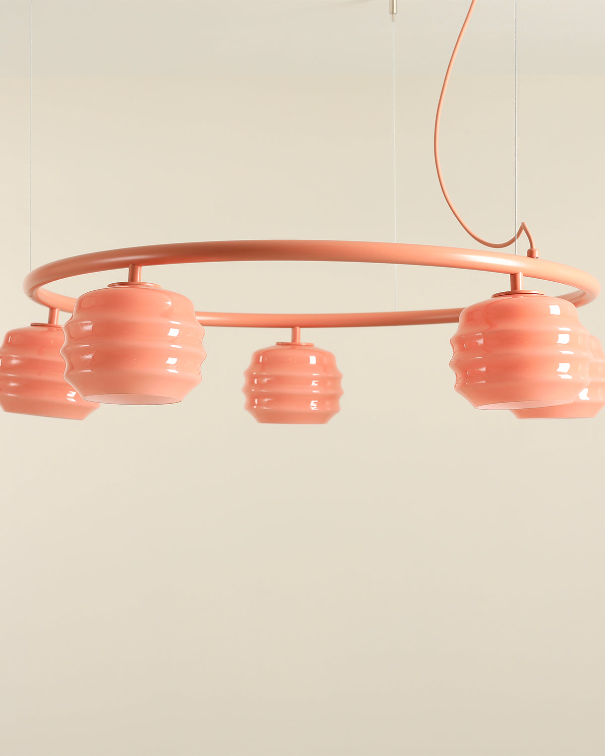 Lampadario circolare in metallo e vetro Puff Glaze