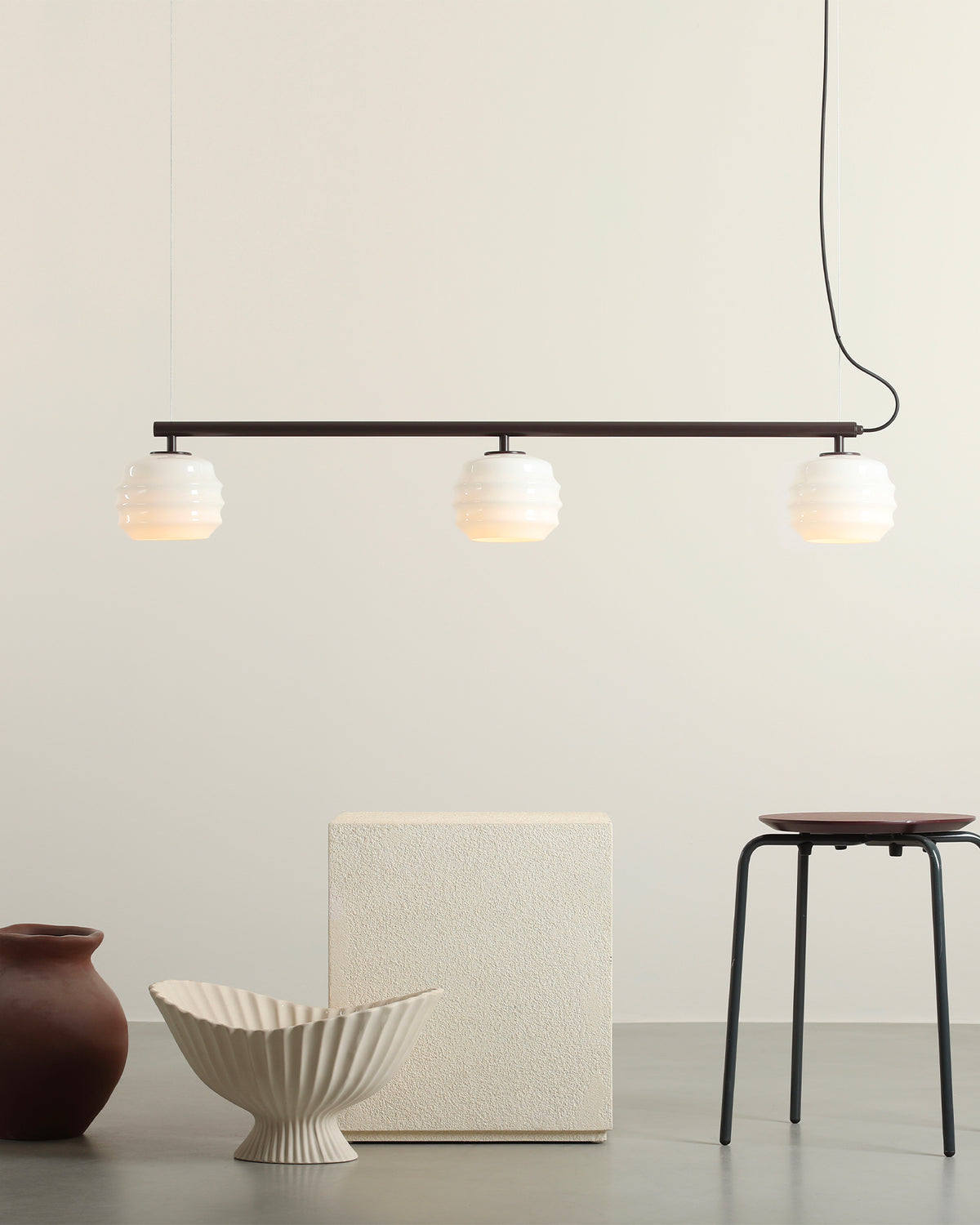 Lampada a sospensione a 3 luci in metallo e vetro Puff