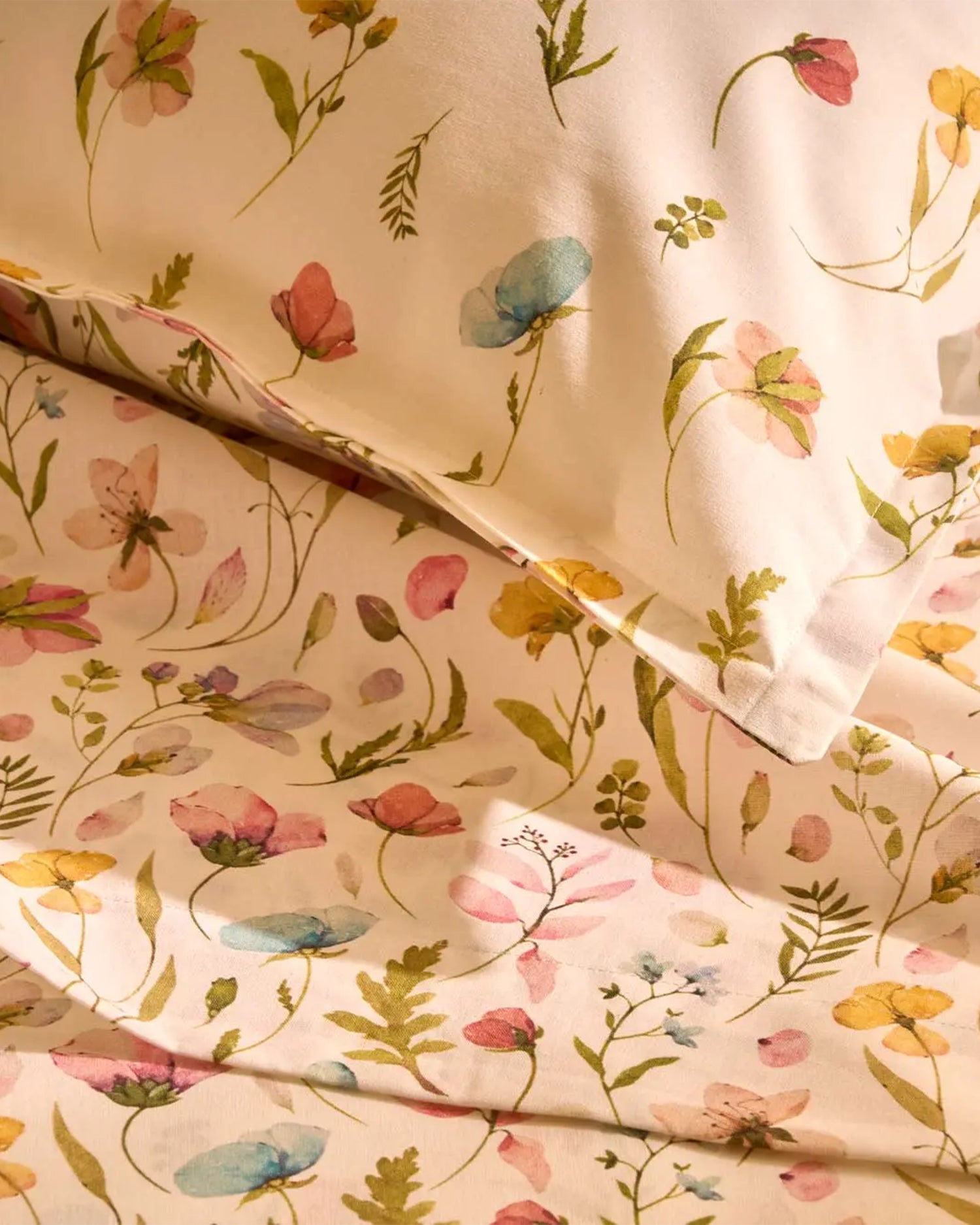 Completo letto matrimoniale in percalle con stampa floreale Jane