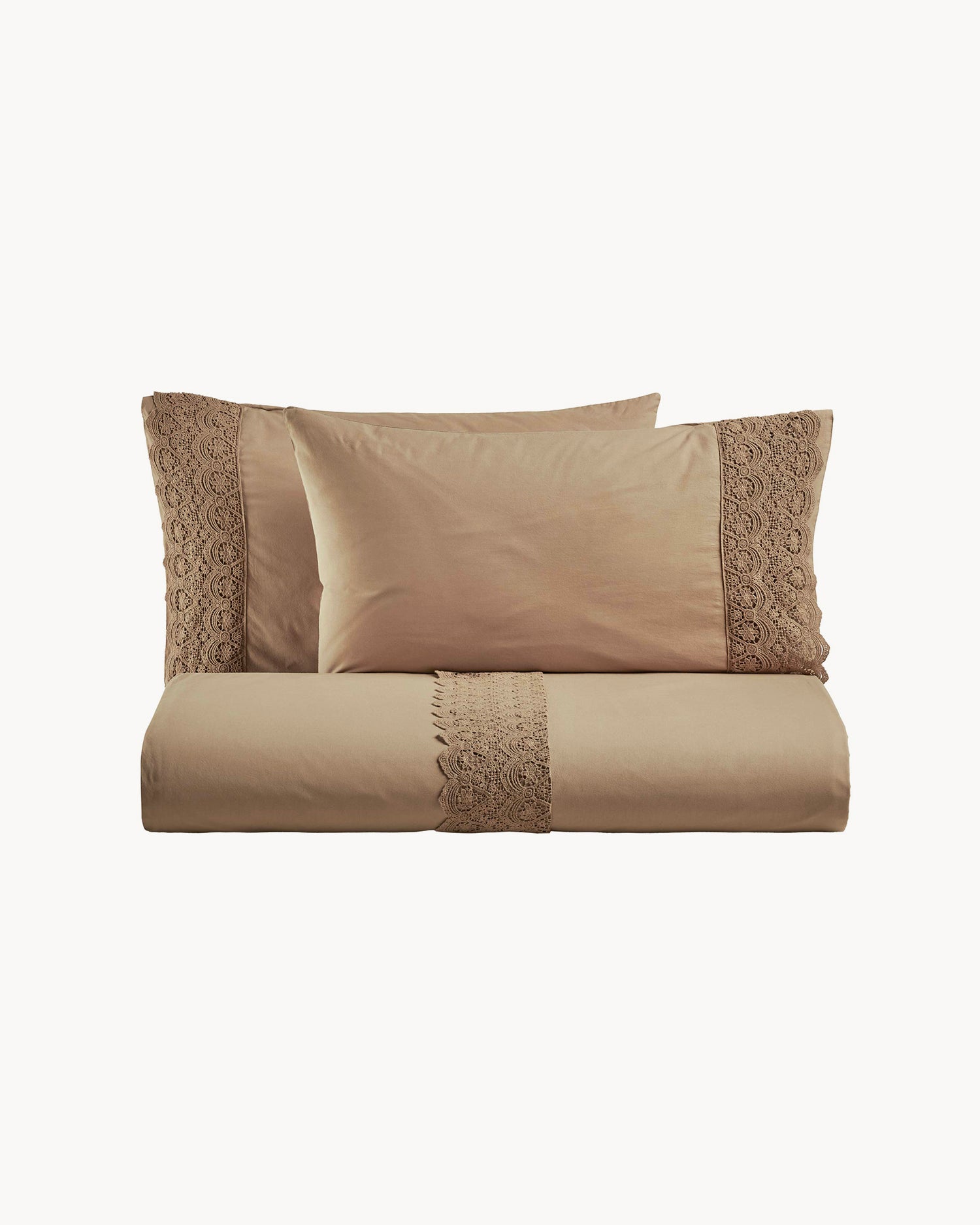 Parure copripiumino matrimoniale in puro cotone con pizzo macramé Canastra, 13 colori disponibili