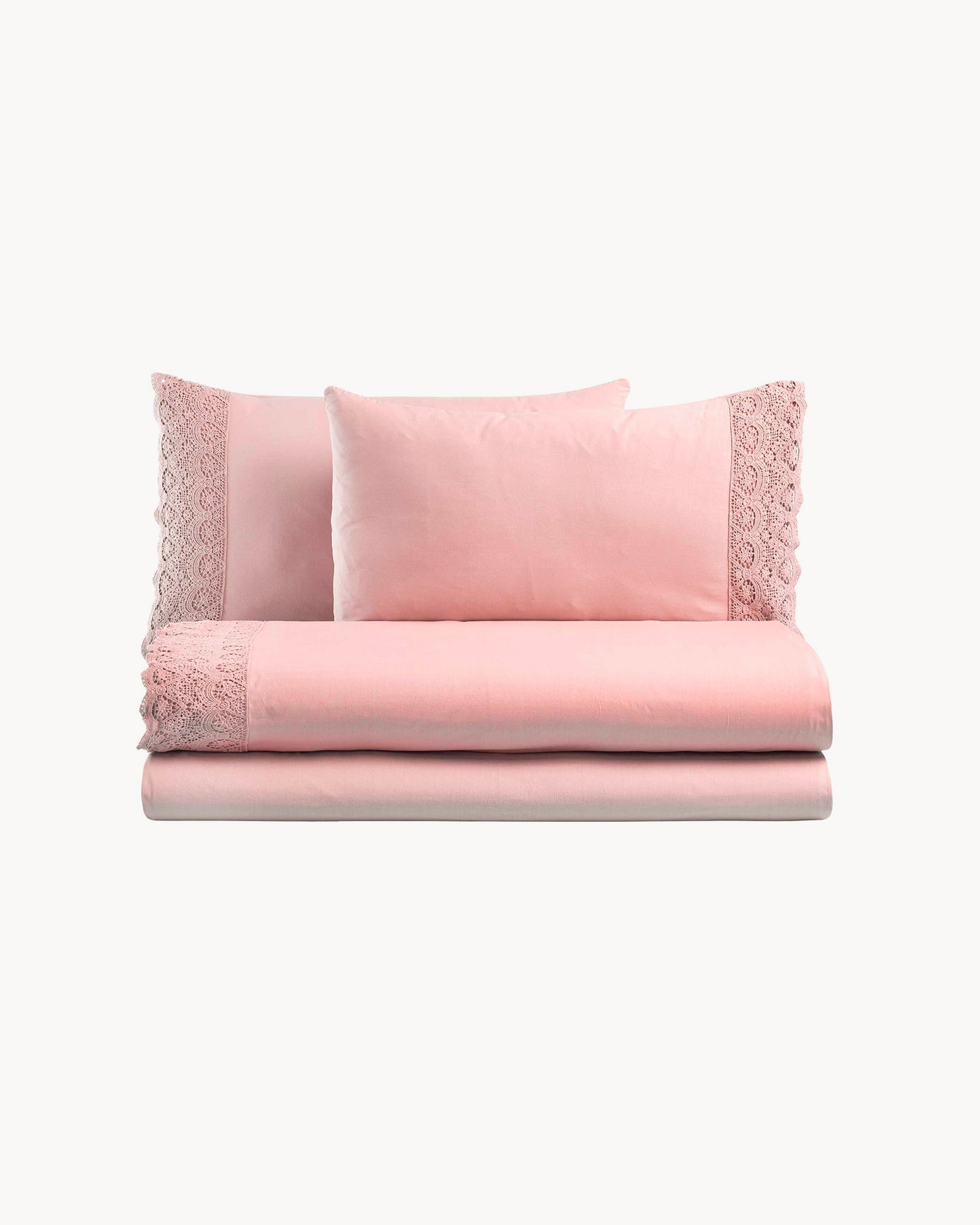 Completo letto matrimoniale in puro cotone con pizzo macramé Canastra, 13 colori disponibili