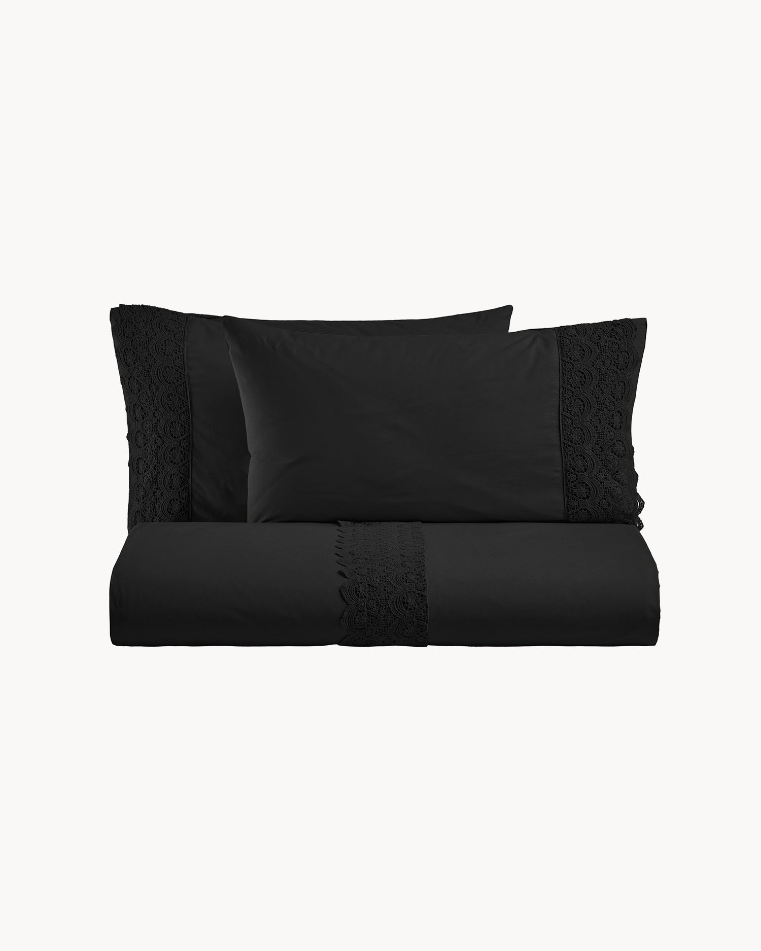 Parure copripiumino matrimoniale in puro cotone con pizzo macramé Canastra, 13 colori disponibili