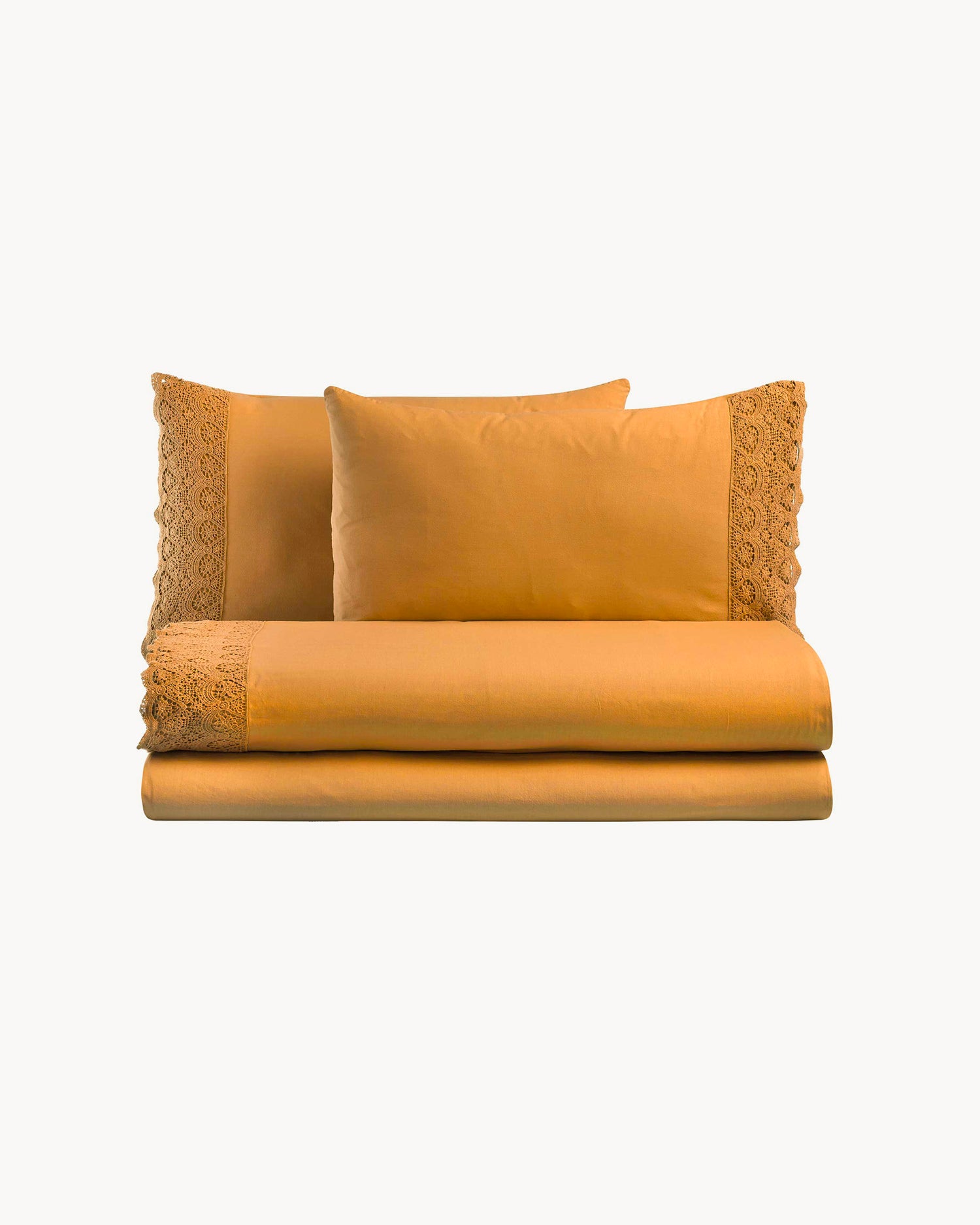 Completo letto matrimoniale in puro cotone con pizzo macramé Canastra, 13 colori disponibili