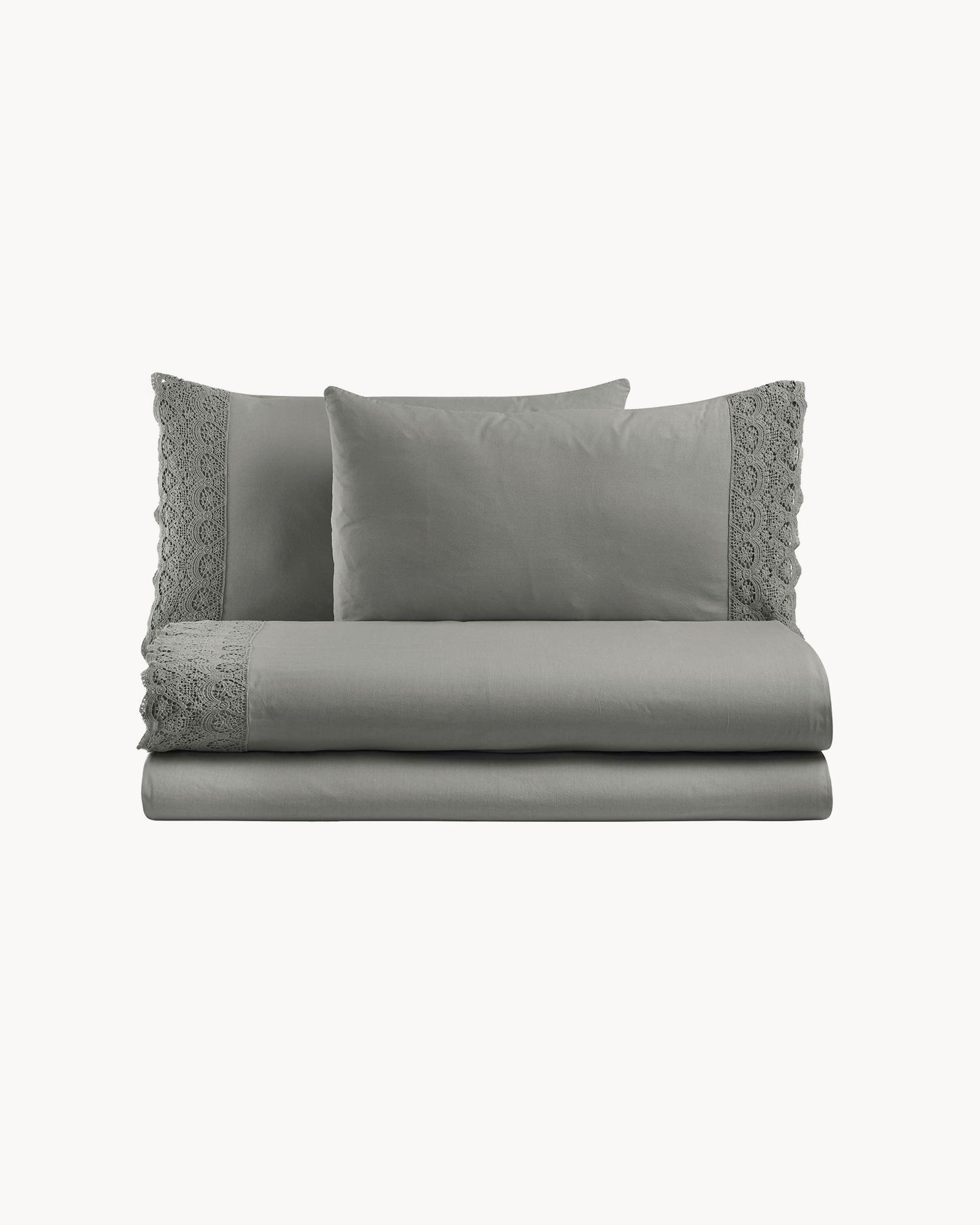 Completo letto matrimoniale in puro cotone con pizzo macramé Canastra, 13 colori disponibili