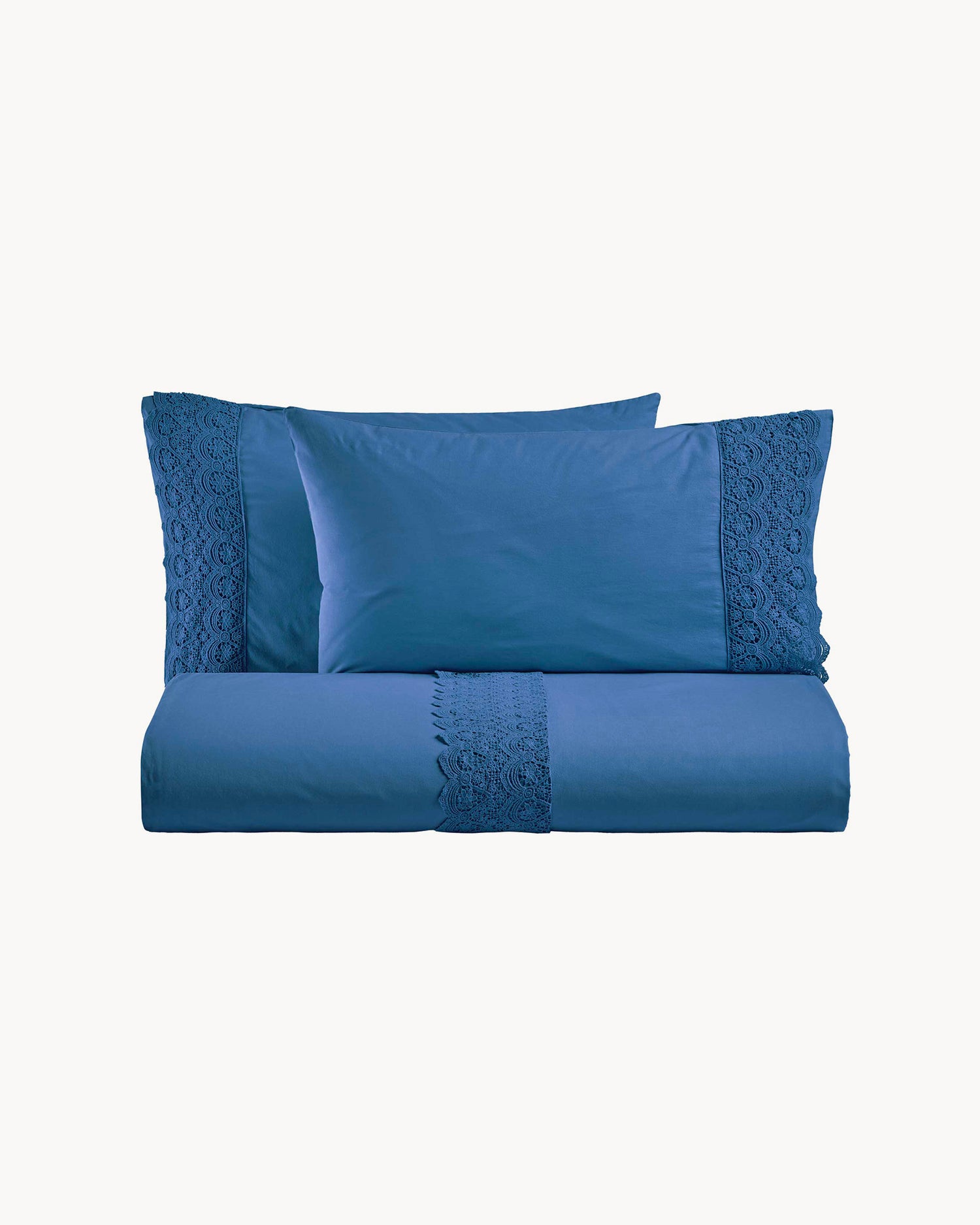 Parure copripiumino matrimoniale in puro cotone con pizzo macramé Canastra, 13 colori disponibili