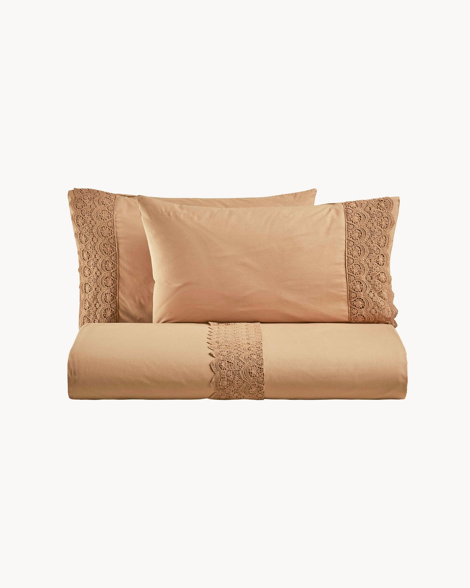 Parure copripiumino matrimoniale in puro cotone con pizzo macramé Canastra, 13 colori disponibili