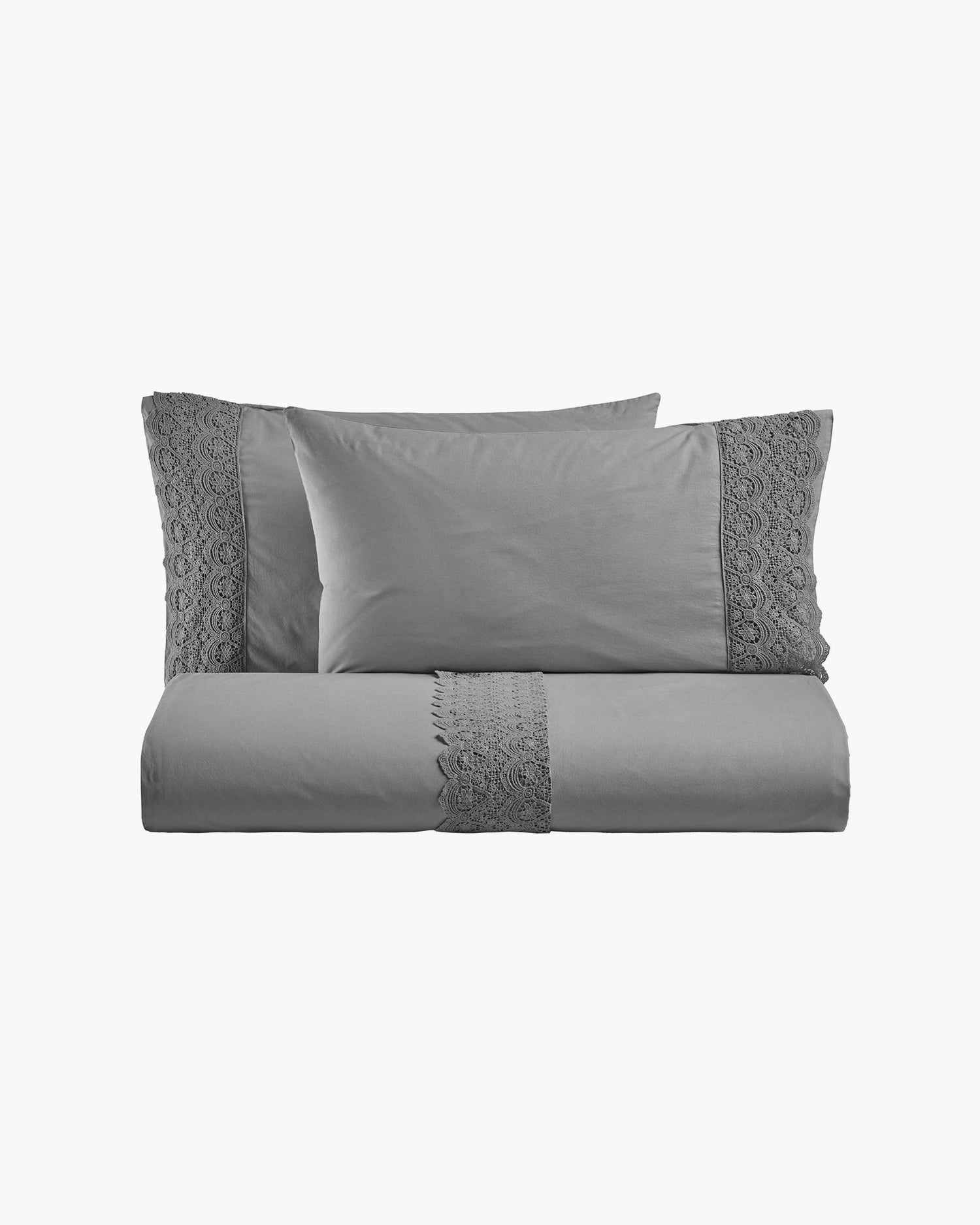 Parure copripiumino matrimoniale in puro cotone con pizzo macramé Canastra, 13 colori disponibili