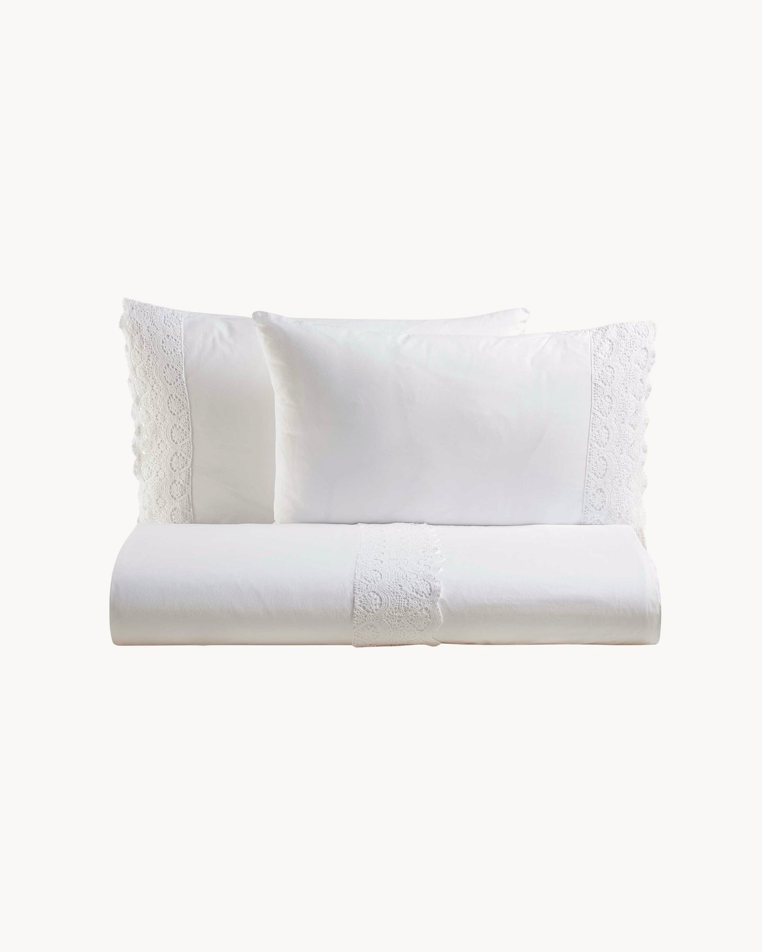 Parure copripiumino matrimoniale in puro cotone con pizzo macramé Canastra, 13 colori disponibili