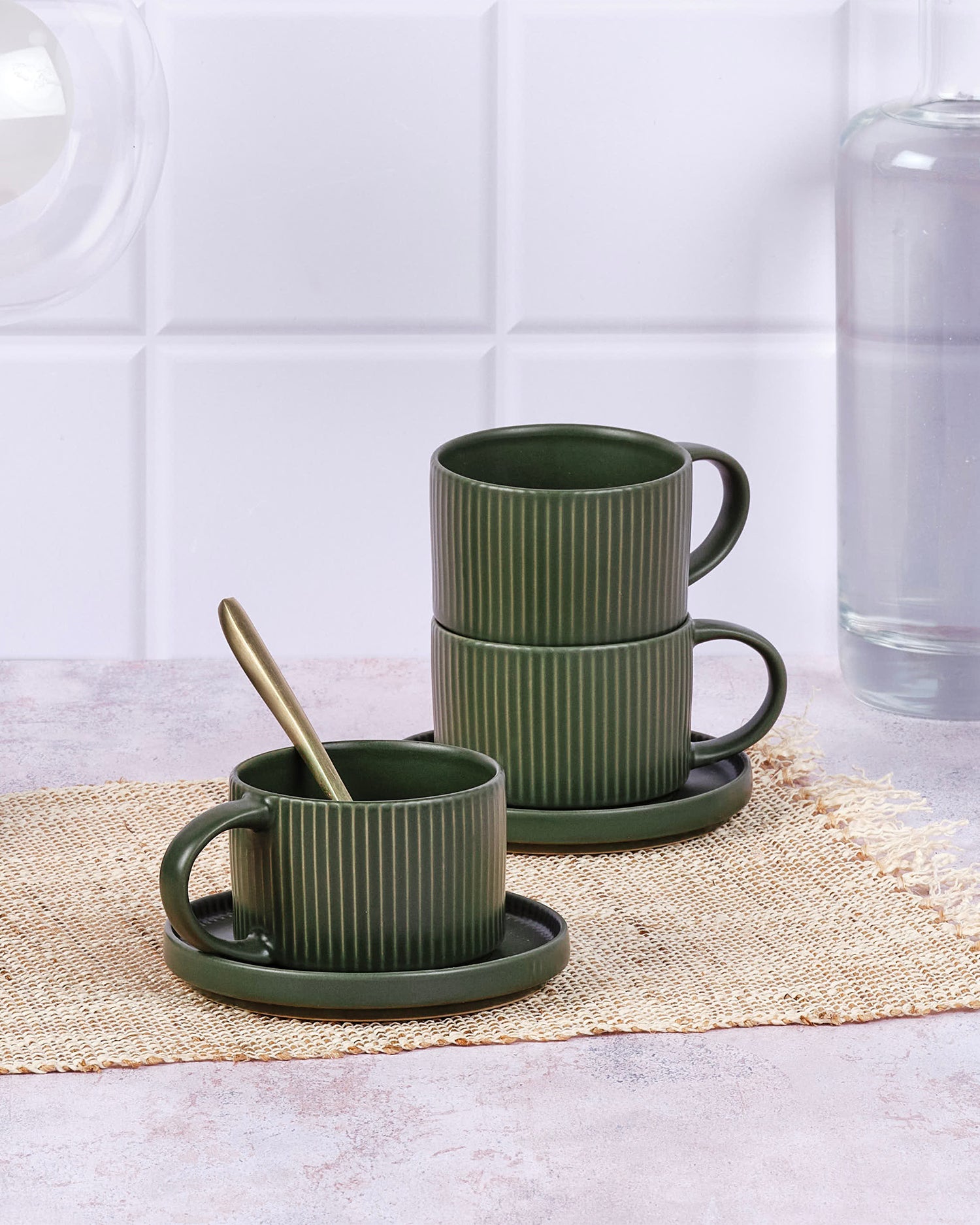 Set 4 tazzine con piattino in grès Scandi