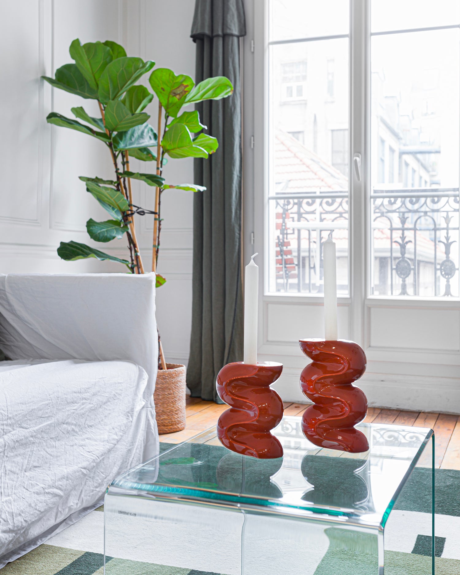 Set 2 portacandele in ceramica Ganache