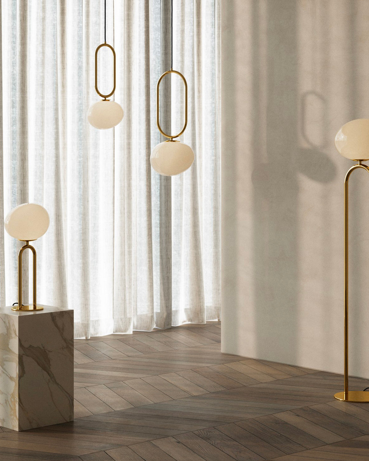 Lampada a sospensione in vetro e ottone Shapes 27