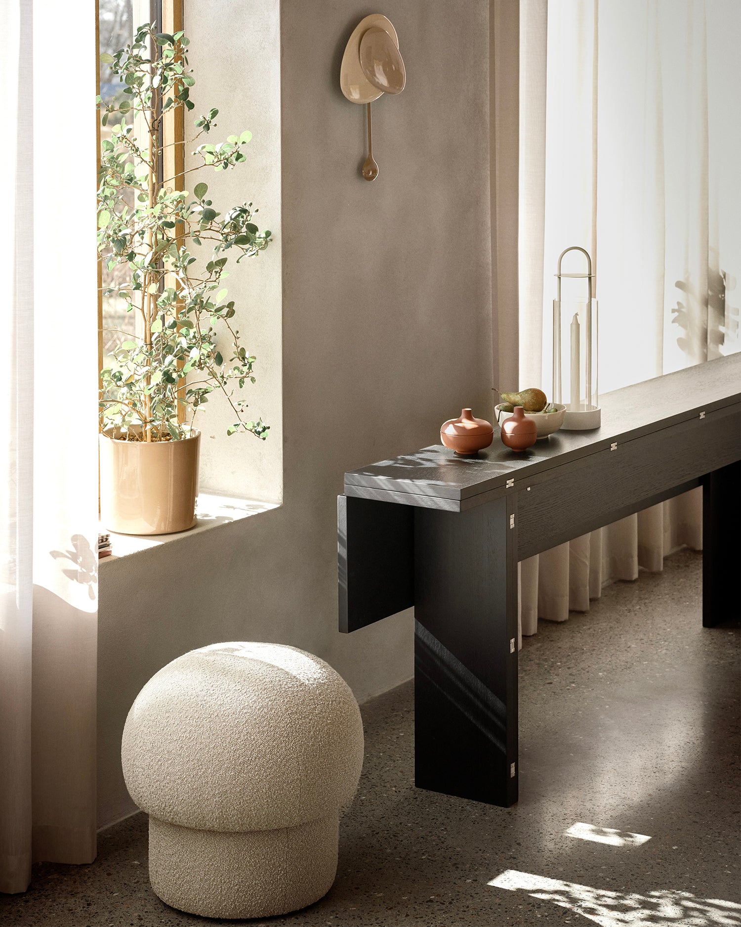 Pouf imbottito Uno, crema