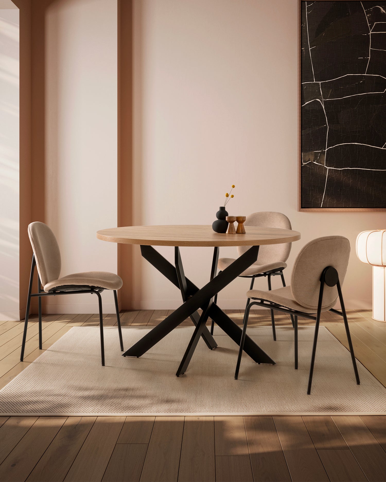 Tavolo da pranzo rotondo Ther rovere e nero Essential Design