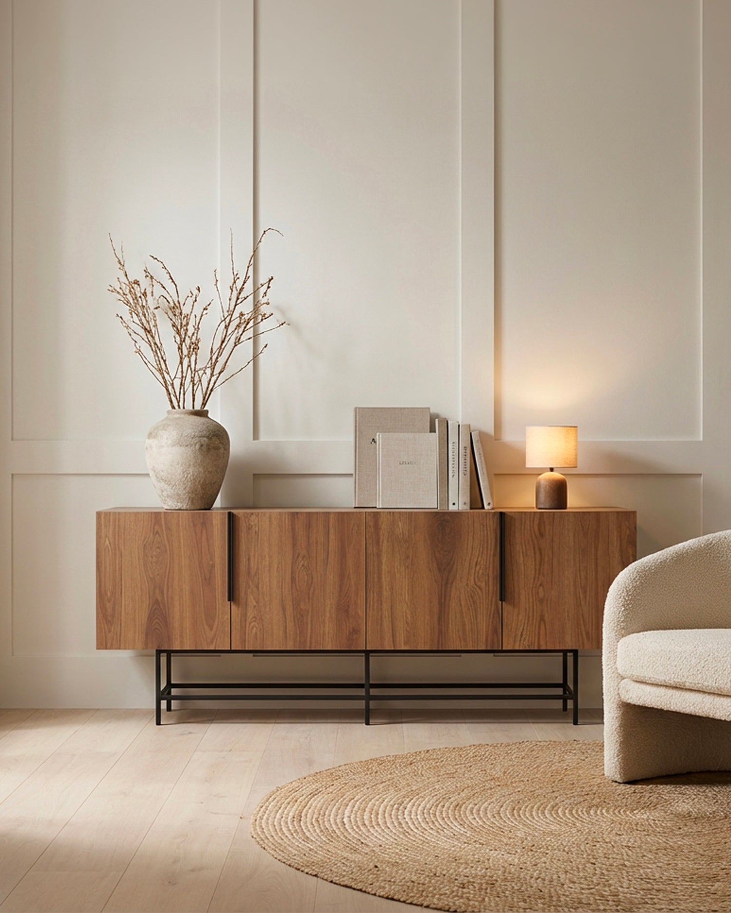 Credenza effetto legno con gambe in metallo Eldia