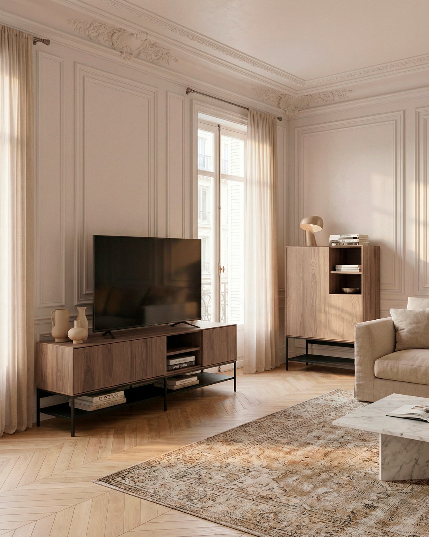 Mobile tv effetto legno Amira - Mdf/Metallo