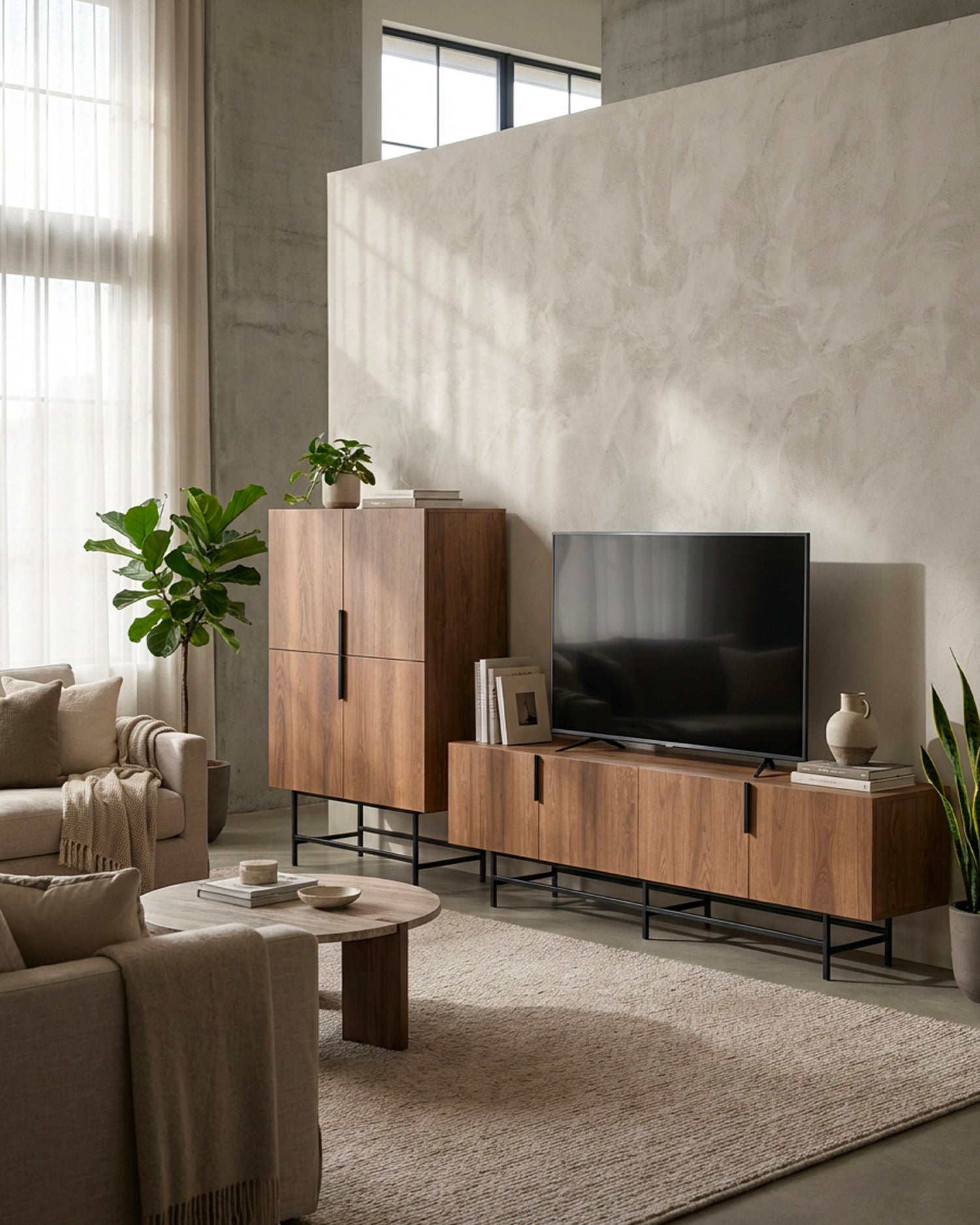 Mobile tv effetto legno con gambe in metallo Eldia - Mdf/Metallo