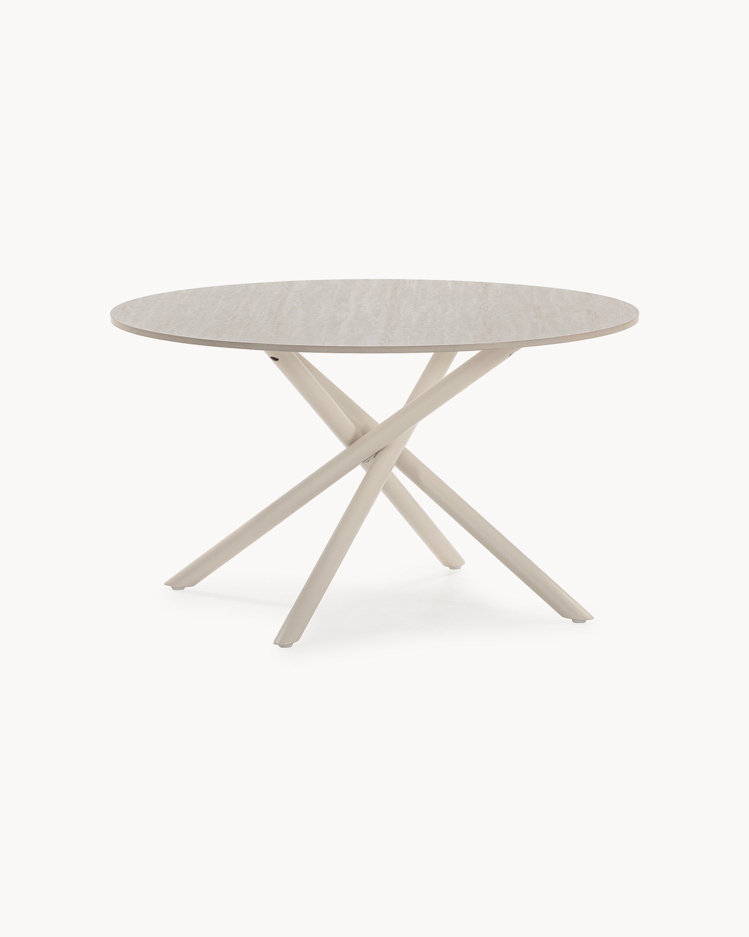 Tavolino da salotto rotondo Talia con piano effetto travertino Essential Design