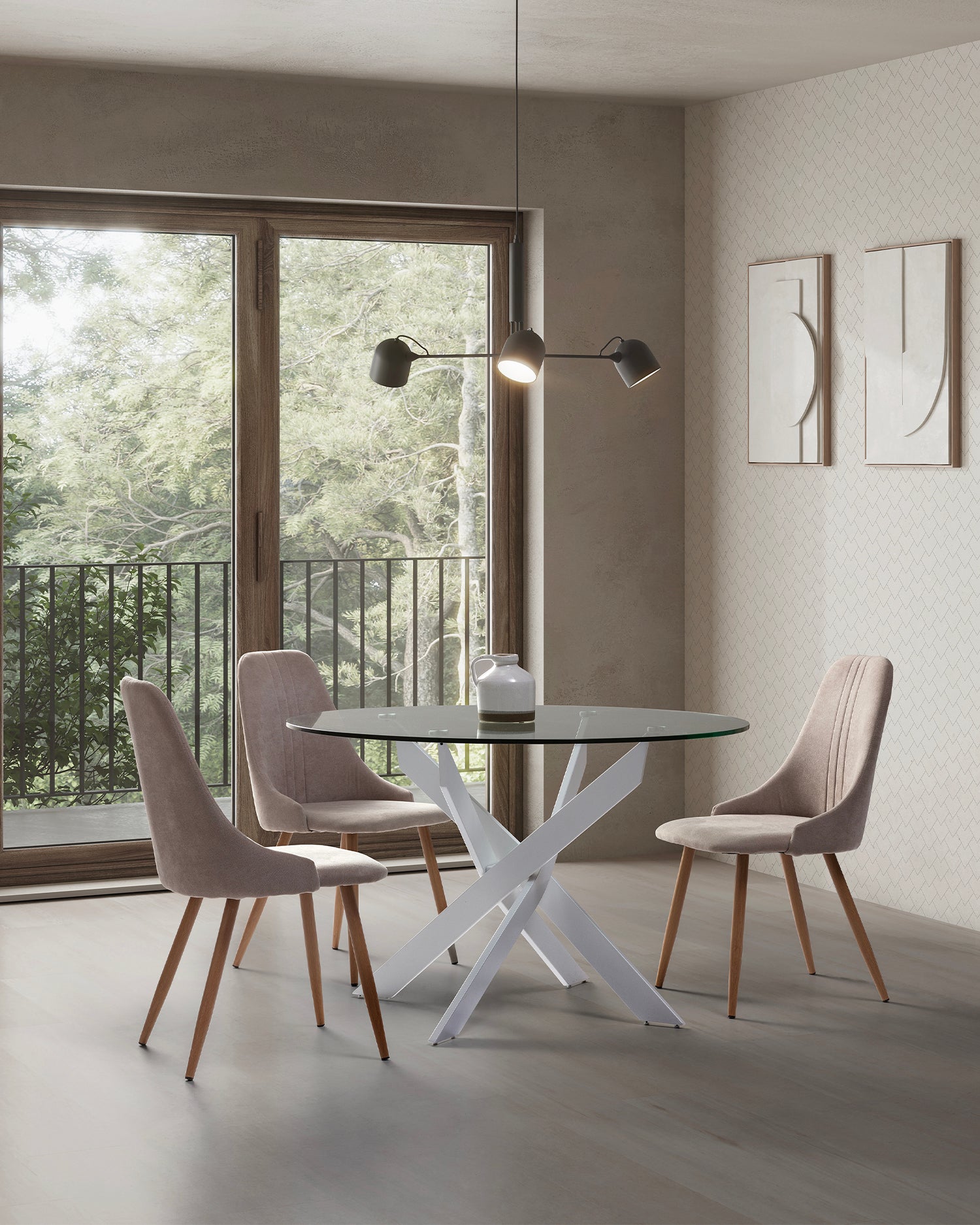 Tavolo da pranzo rotondo con piano in vetro Ruth