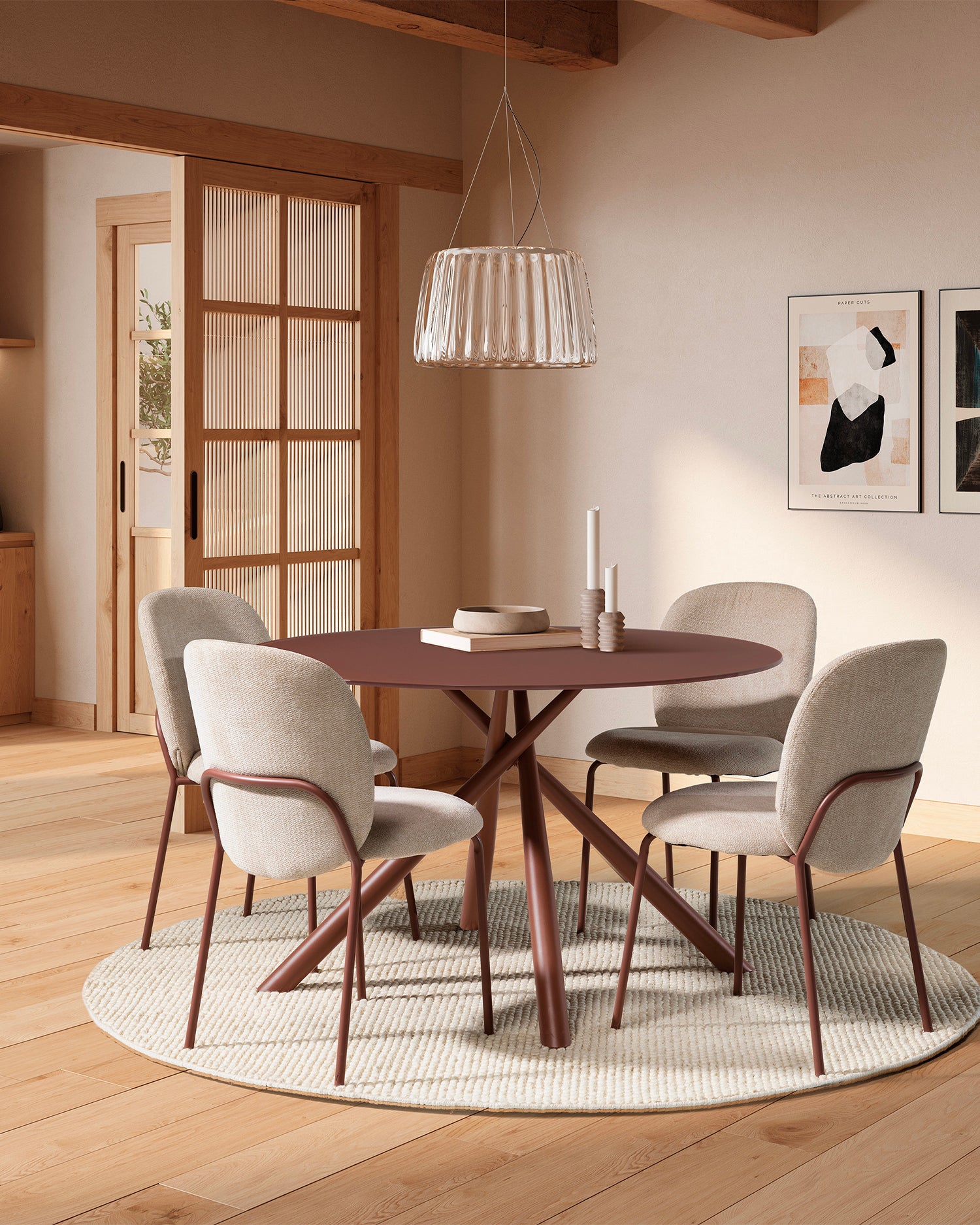Tavolo da pranzo rotondo in metallo e piano in vetro Lexa