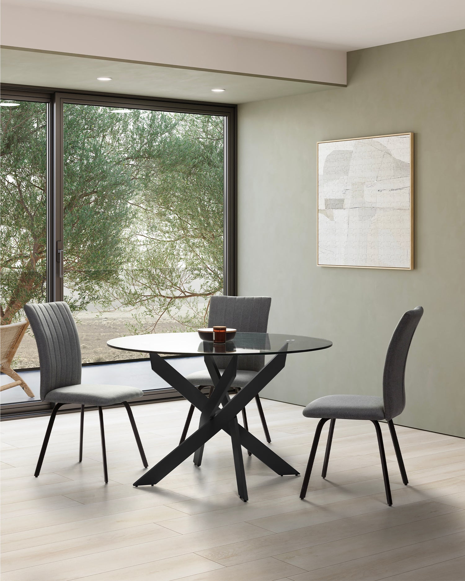 Tavolo da pranzo rotondo con piano in vetro Ruth