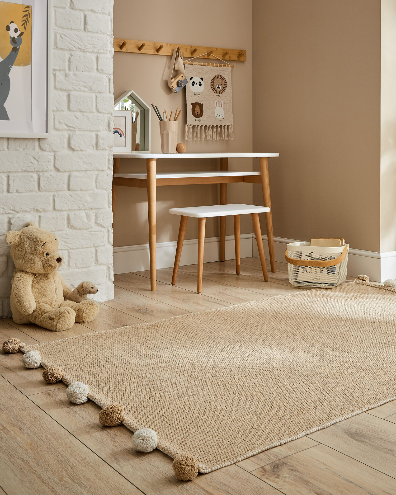Tappeto reversibile in cotone pom pom, naturale
