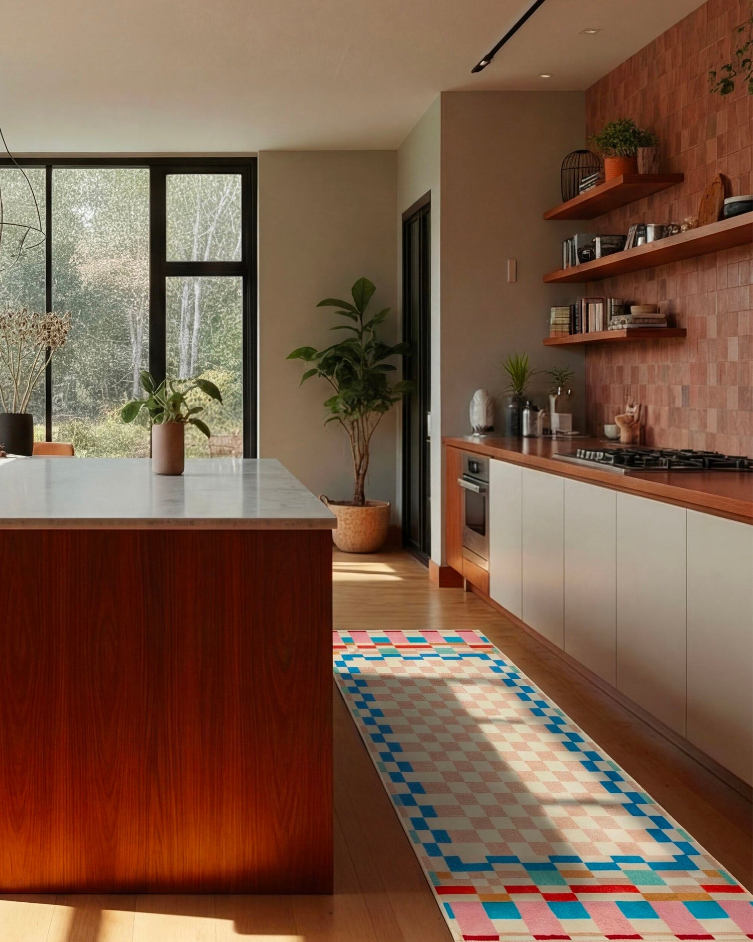 Runner moderno in lana Checkered Border