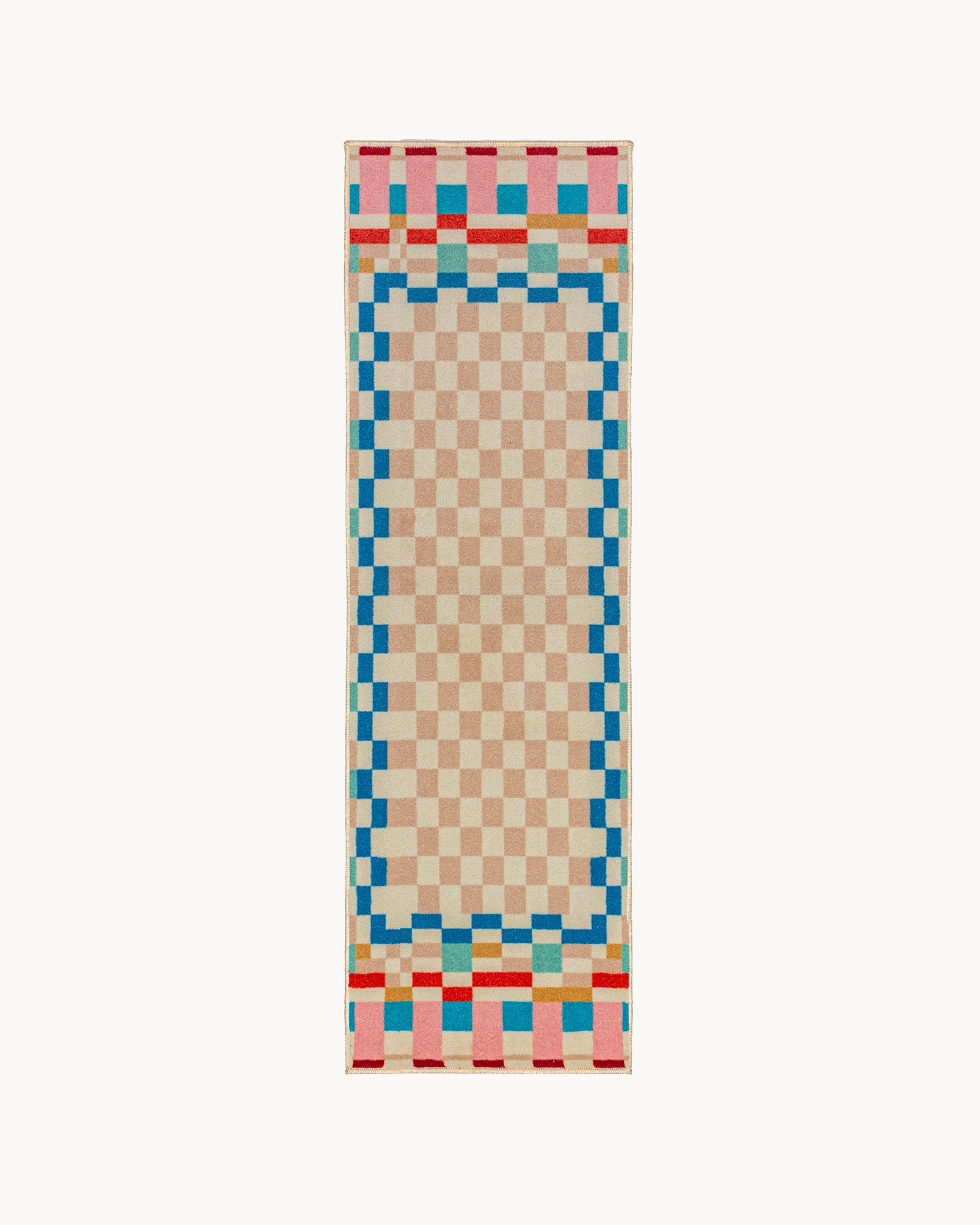Runner moderno in lana Checkered Border