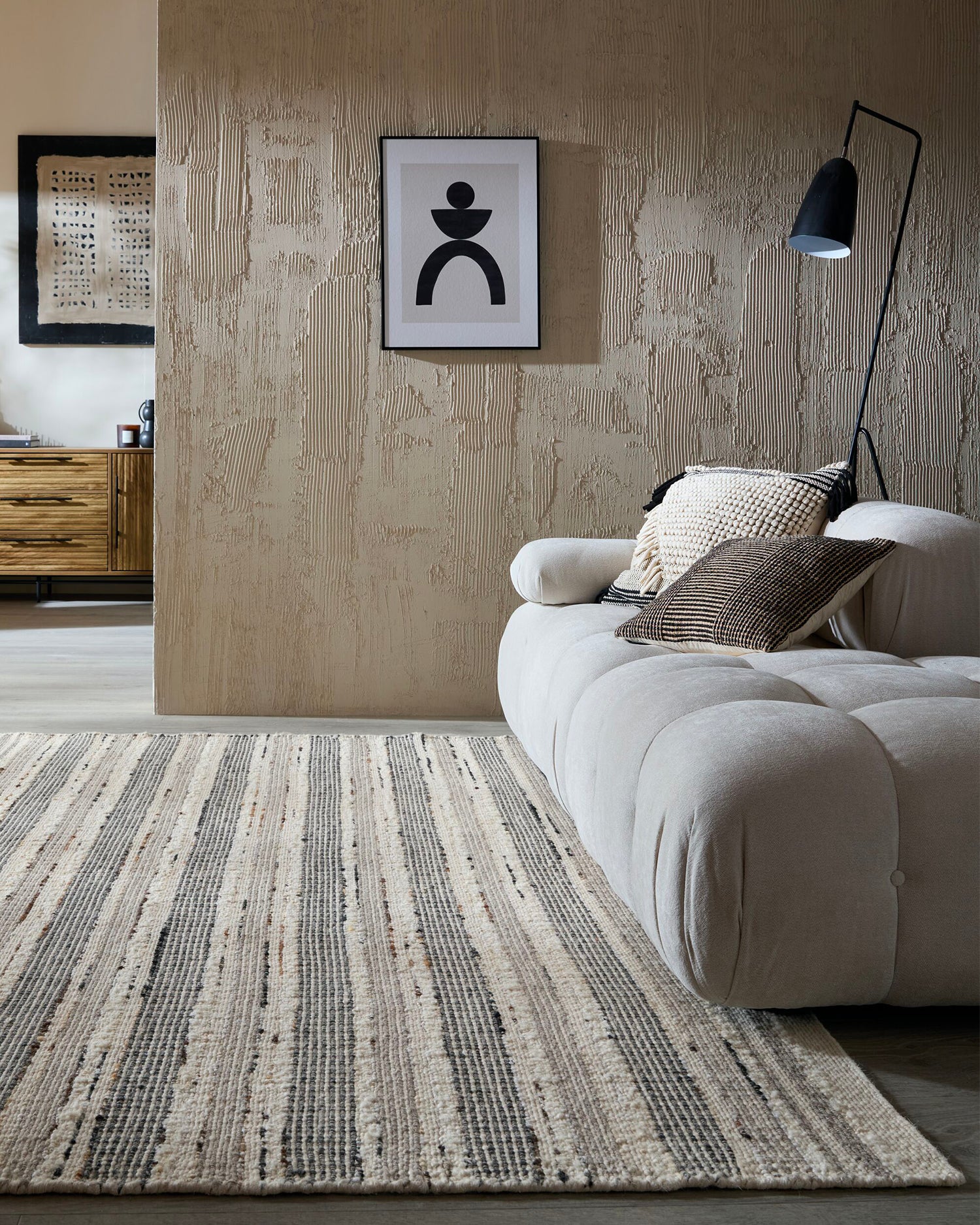 Tappeto fatto a mano in misto lana Veya Stripe