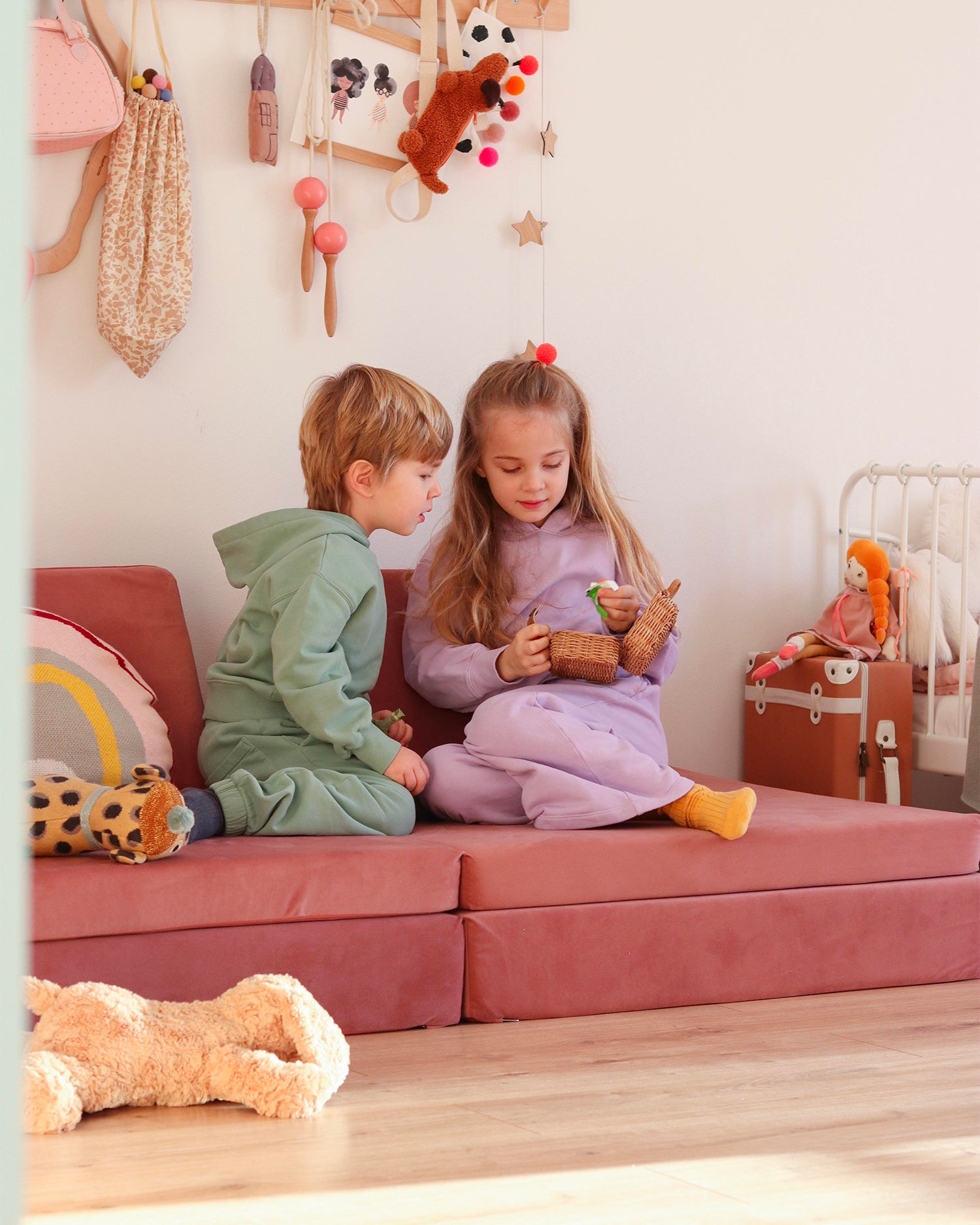 Divano modulare per bambini in velluto