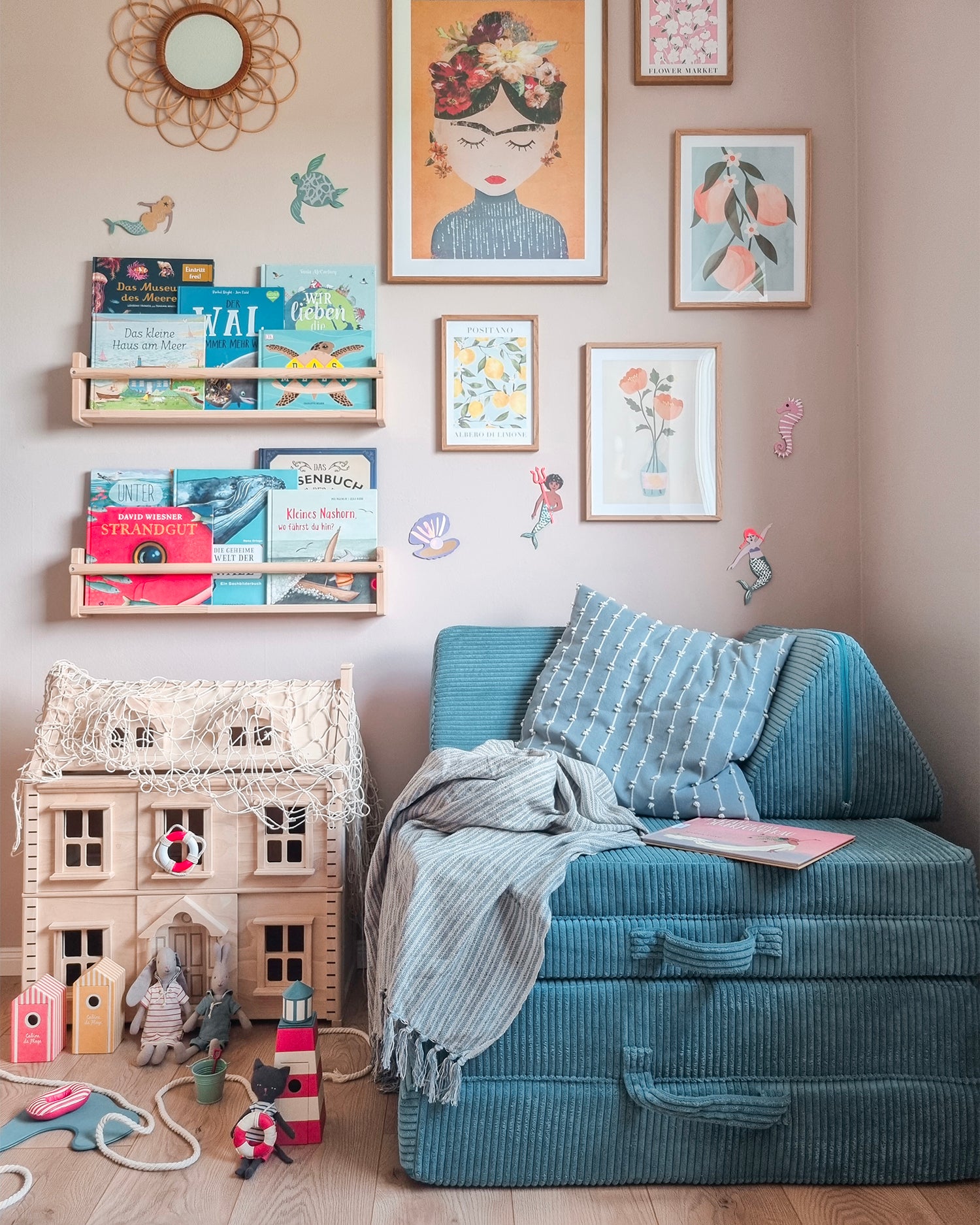 Divano modulare per bambini in velluto a coste