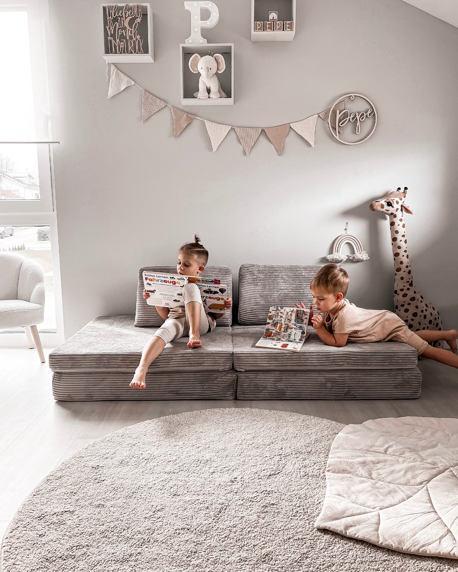 Divano modulare per bambini in velluto a coste